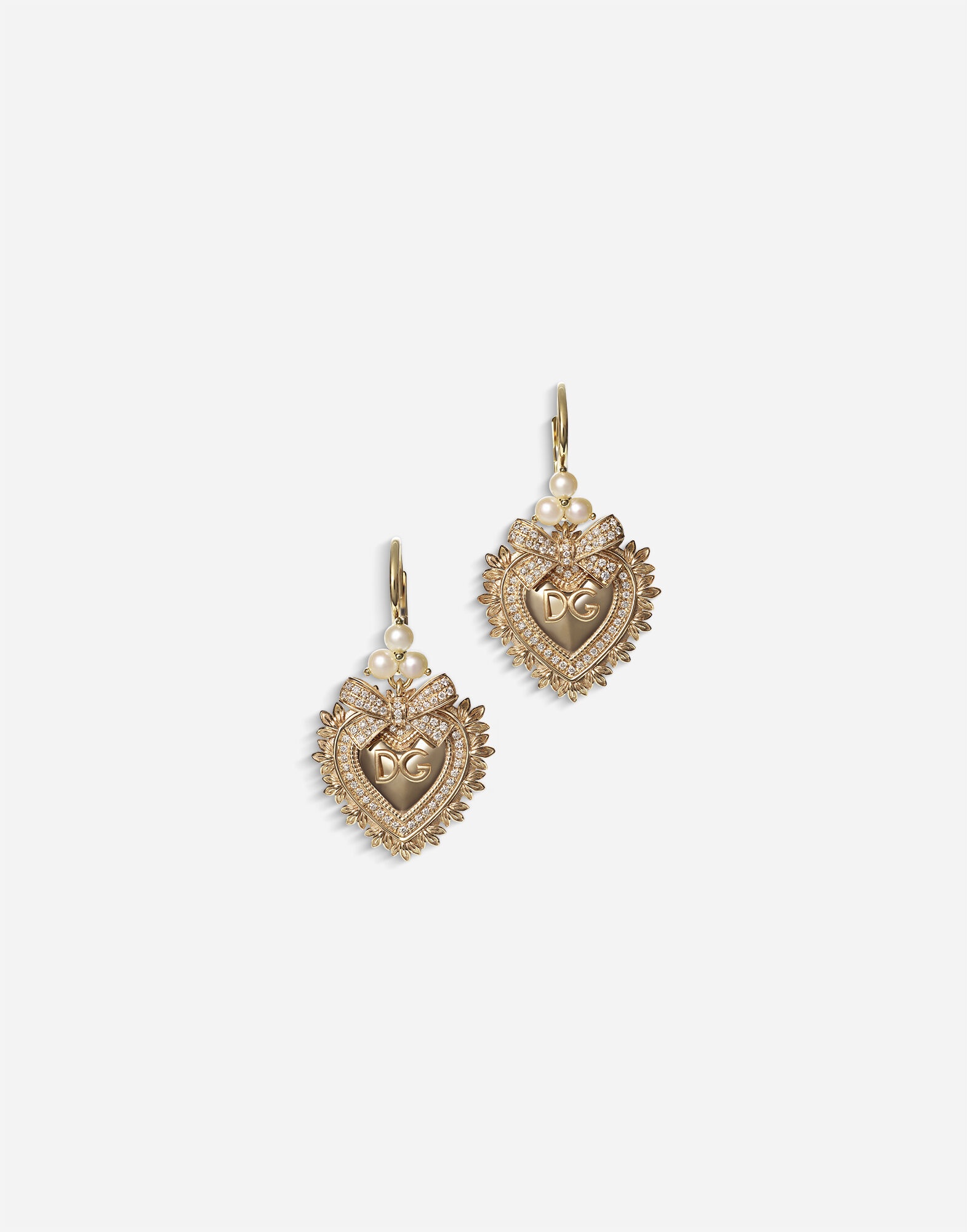 Devotion earrings in yellow gold with diamonds and pearls - 1