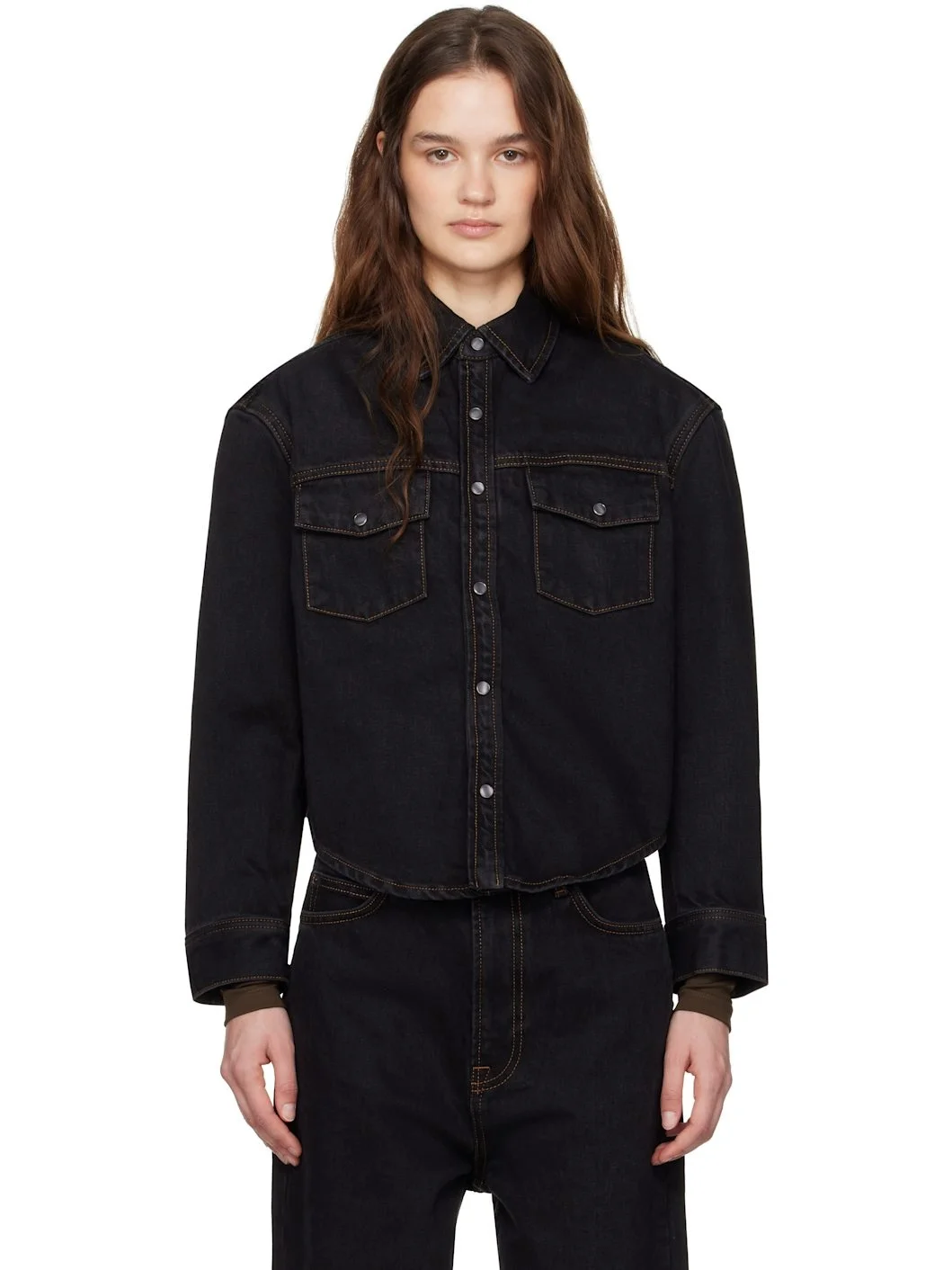 Black Denim Shirt Jacket - 1