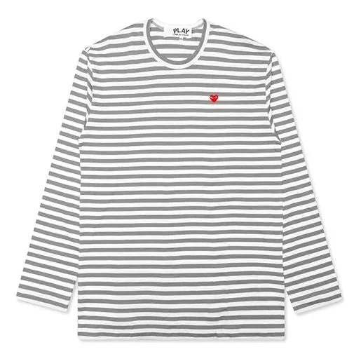 COMME des GARCONS PLAY Striped Mini Logo Tee 'Grey' AZ-T218-051-3 - 1