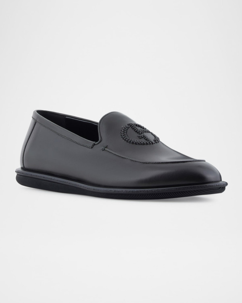 GIORGIO ARMANI Men's Leather Monogram Slipper Loafers outlook