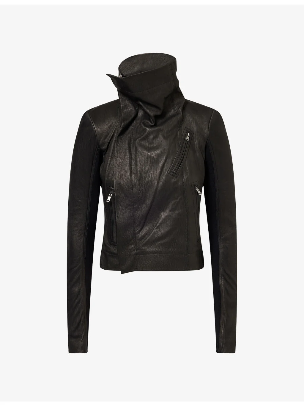 High-Neck Biker Leather Jacket - 1