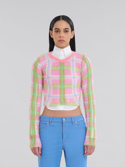 Marni PINK AND GREEN CHECKED BRUSHED MOHAIR JUMPER outlook