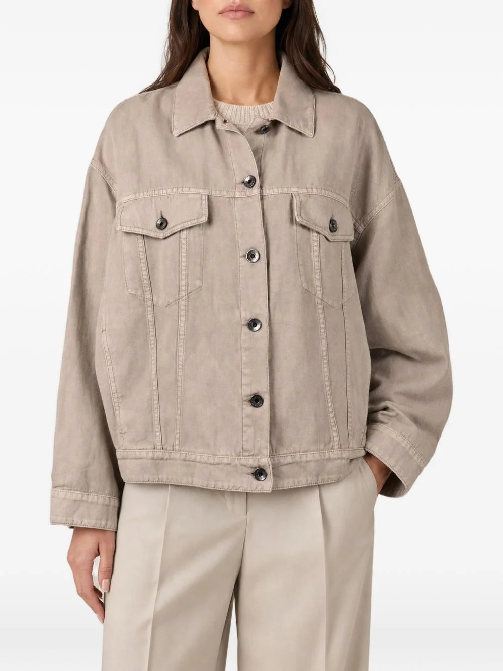 button-front flap-pocket jacket - 1