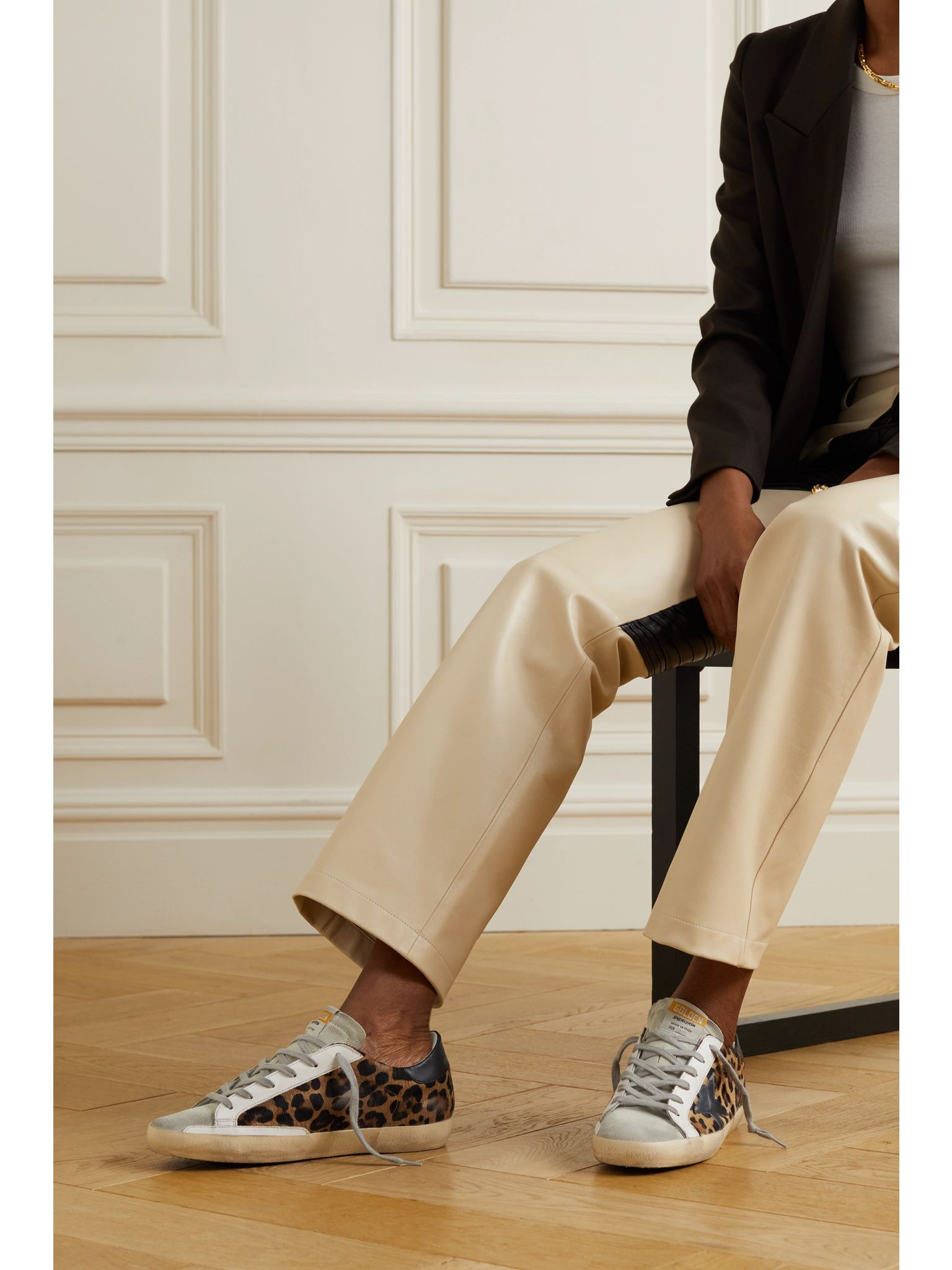 Superstar distressed leopard-print calf hair, leather and suede sneakers Leopard print - 2
