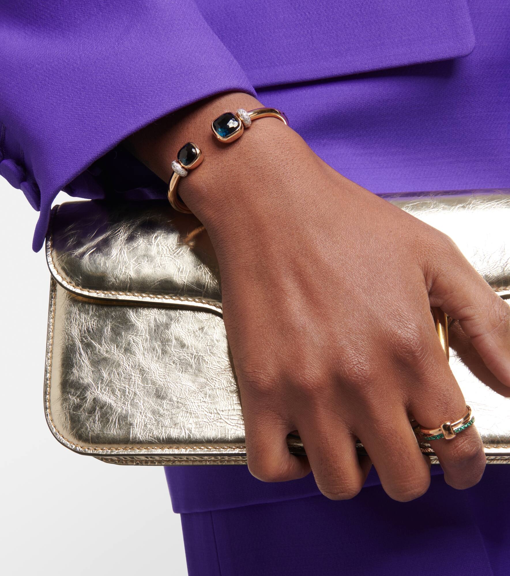 Nudo 18kt rose gold bangle with blue topaz and diamond - 5