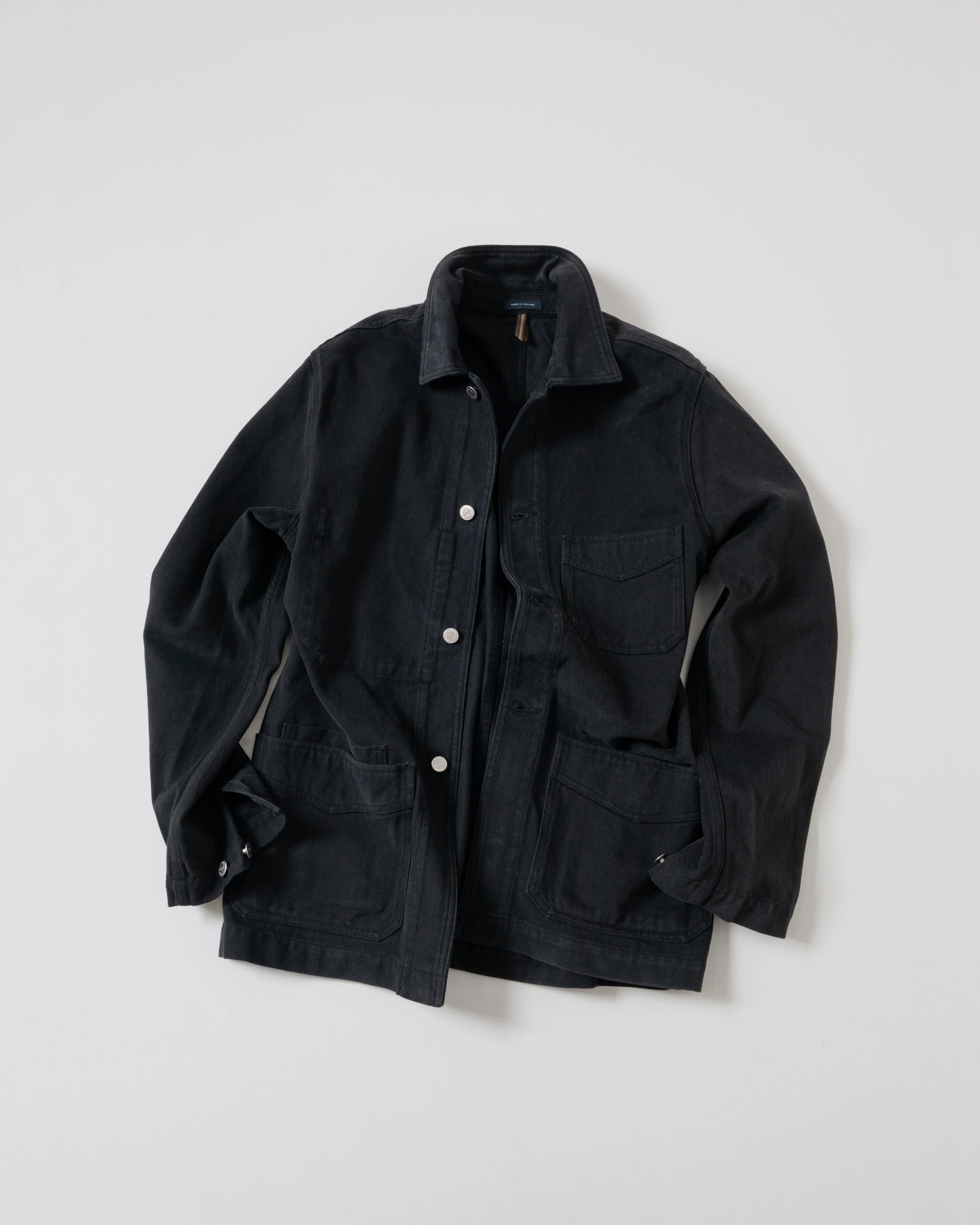 Black Heavy Twill Cotton Five-Pocket Chore Jacket - 1