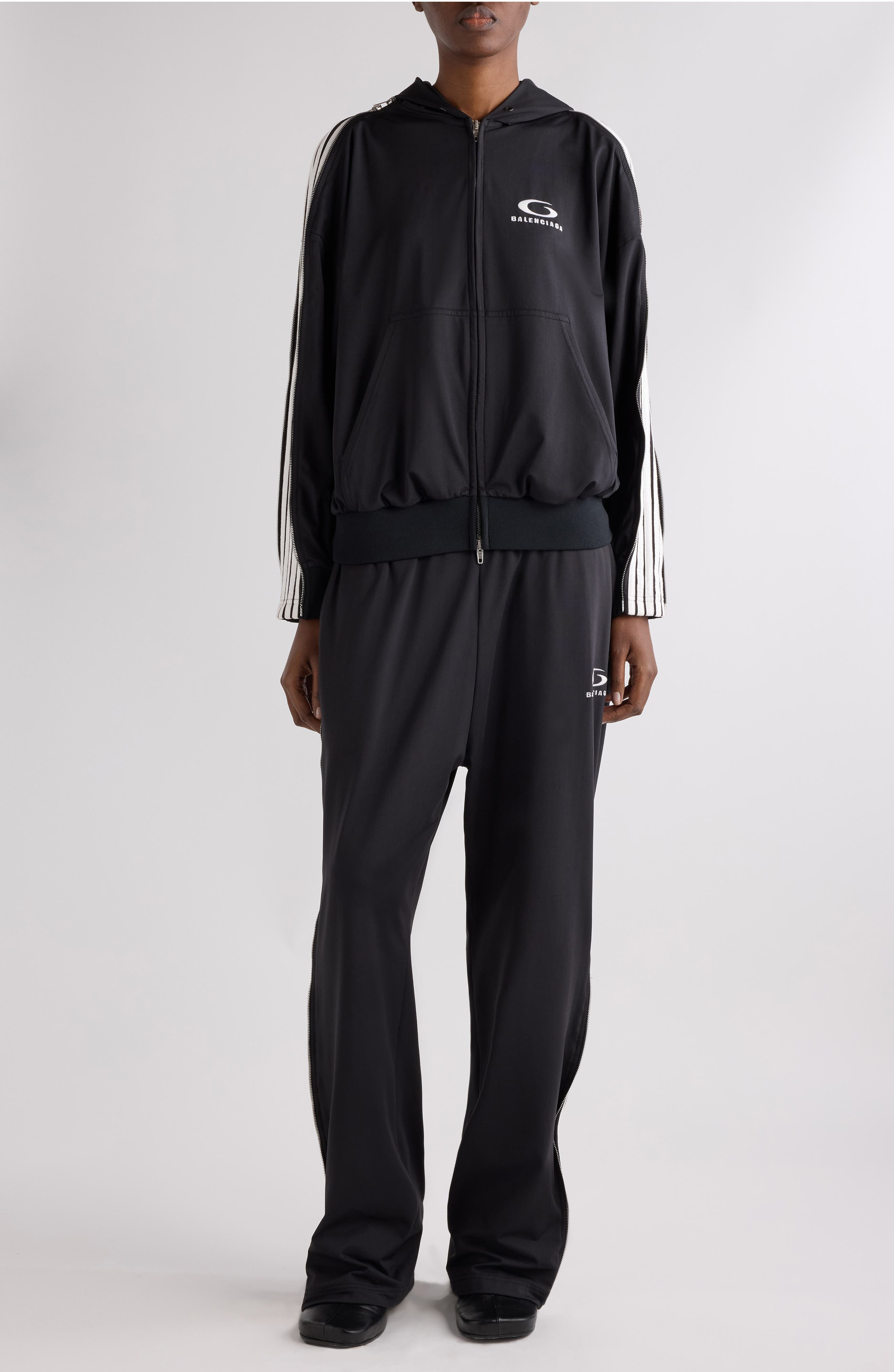 Balenciaga Loop Sports Icon Full Zip Hoodie in Black/White at Nordstrom - 2