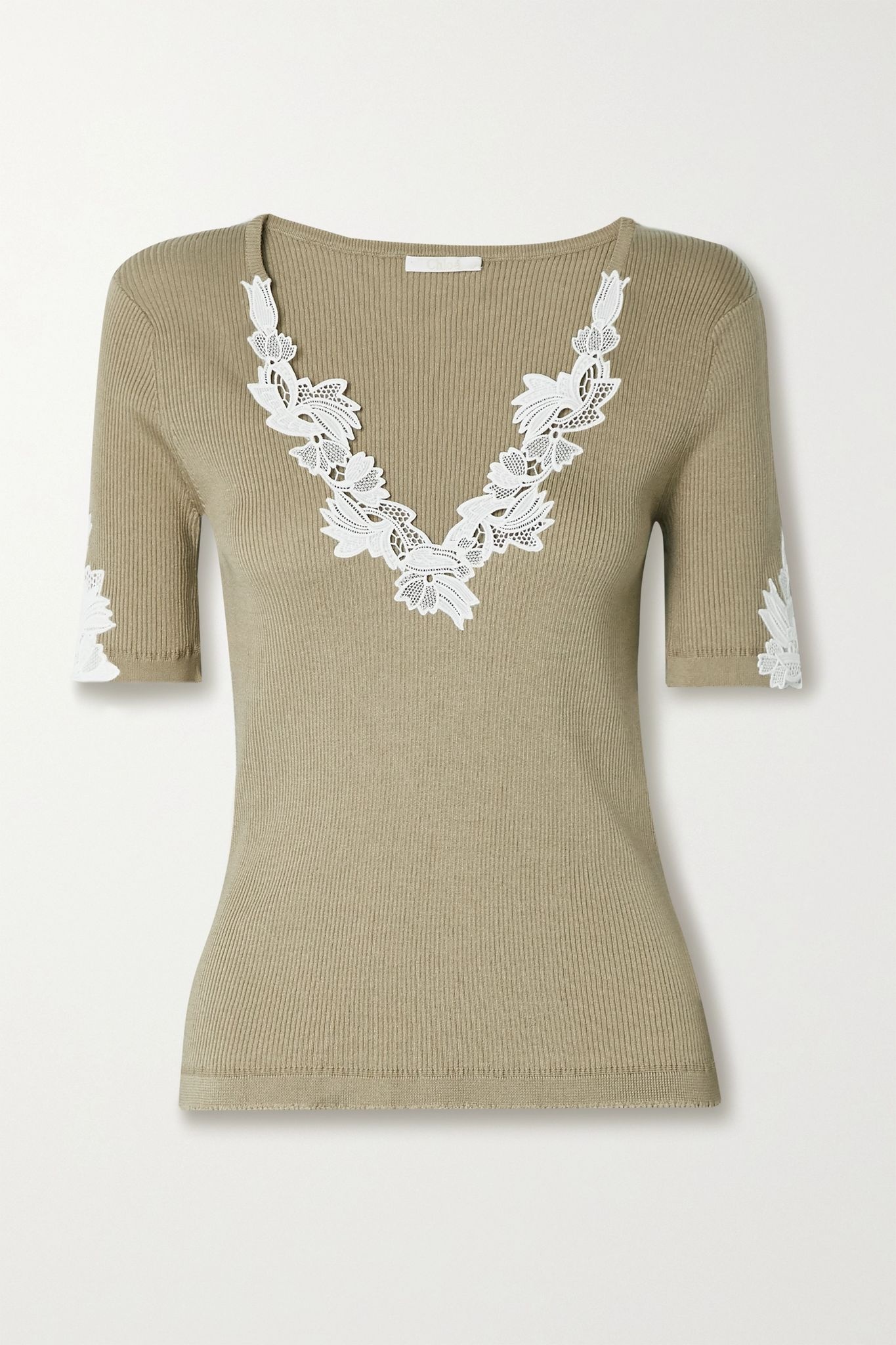 Guipure lace-trimmed ribbed cotton-jersey sweater - 1