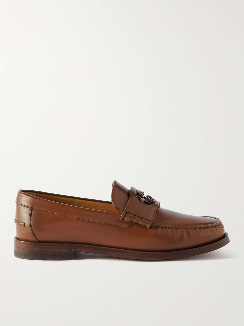 Logo-Cutout Leather Penny Loafers - 1