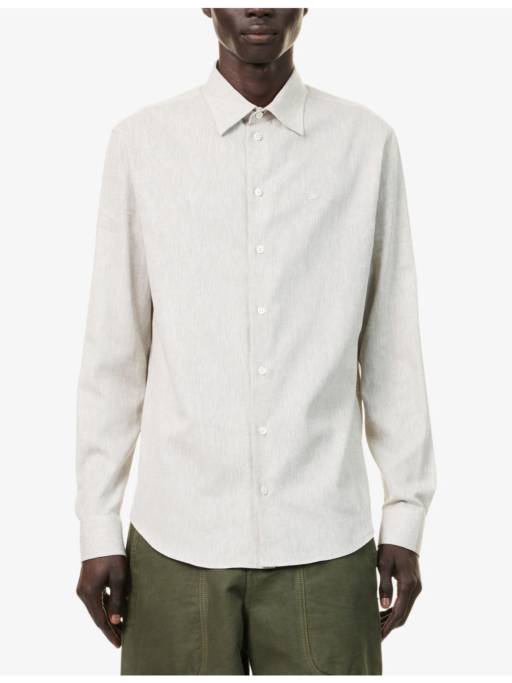 Brand-Embroidery Curved-Hem Linen And Cotton Shirt - 3