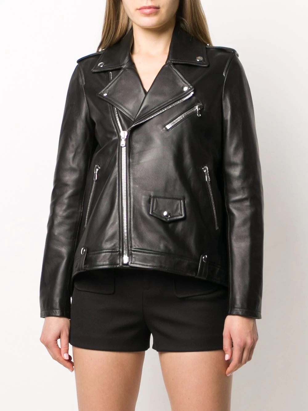 pleated back leather jacket - 3