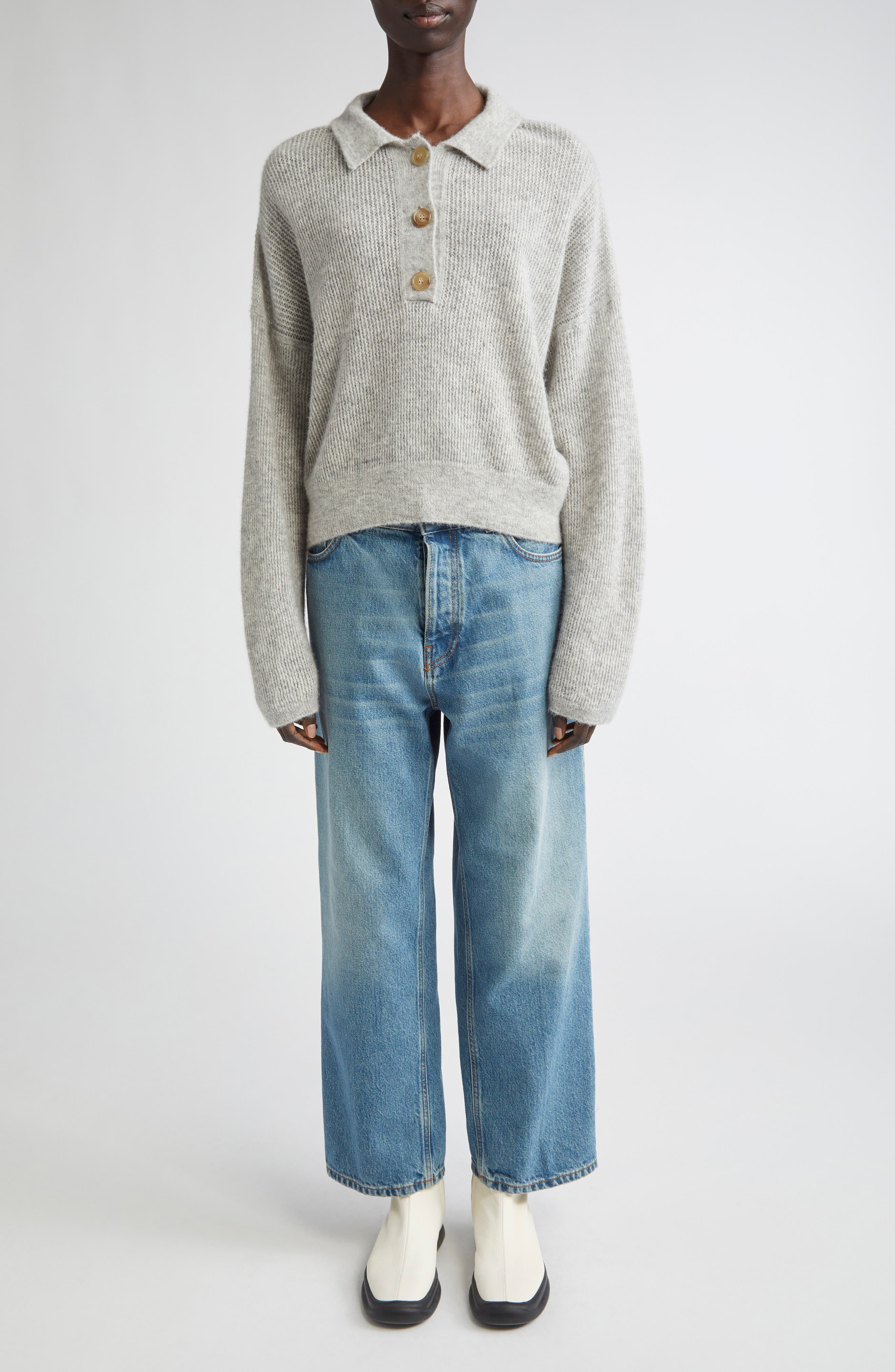 Haikure Vicky Alpaca & Wool Blend Rib Polo in Pearl at Nordstrom - 2