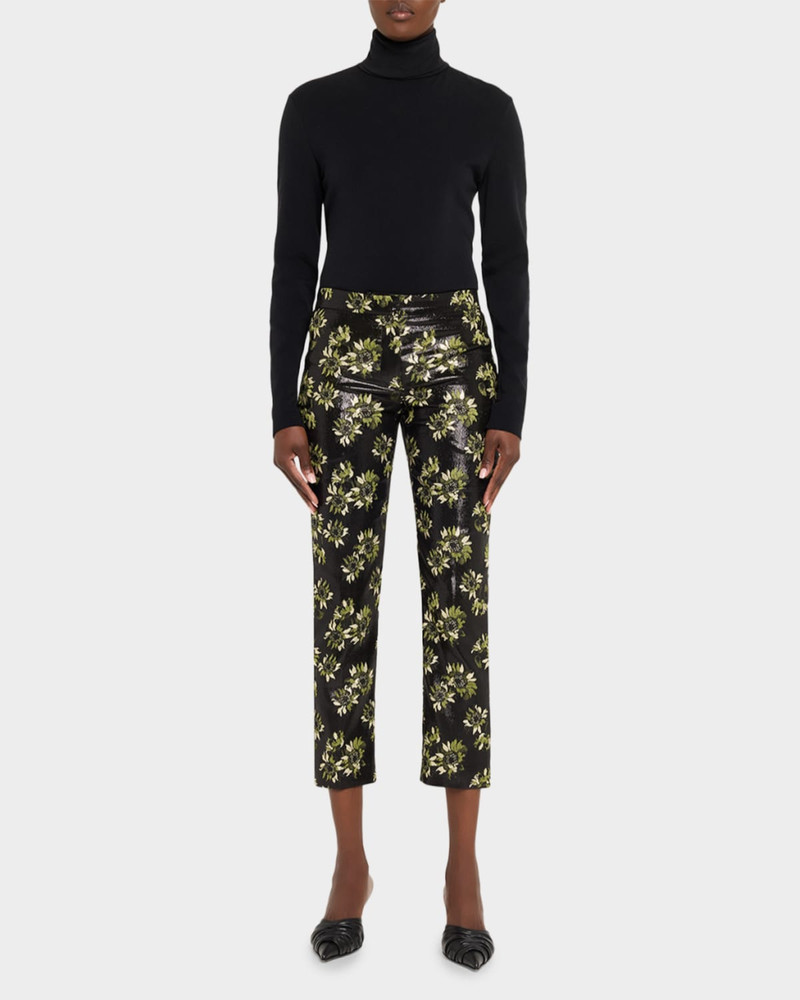 Alexander McQueen Lacquered Sunflower Jacquard Slim-Leg Ankle Pants outlook