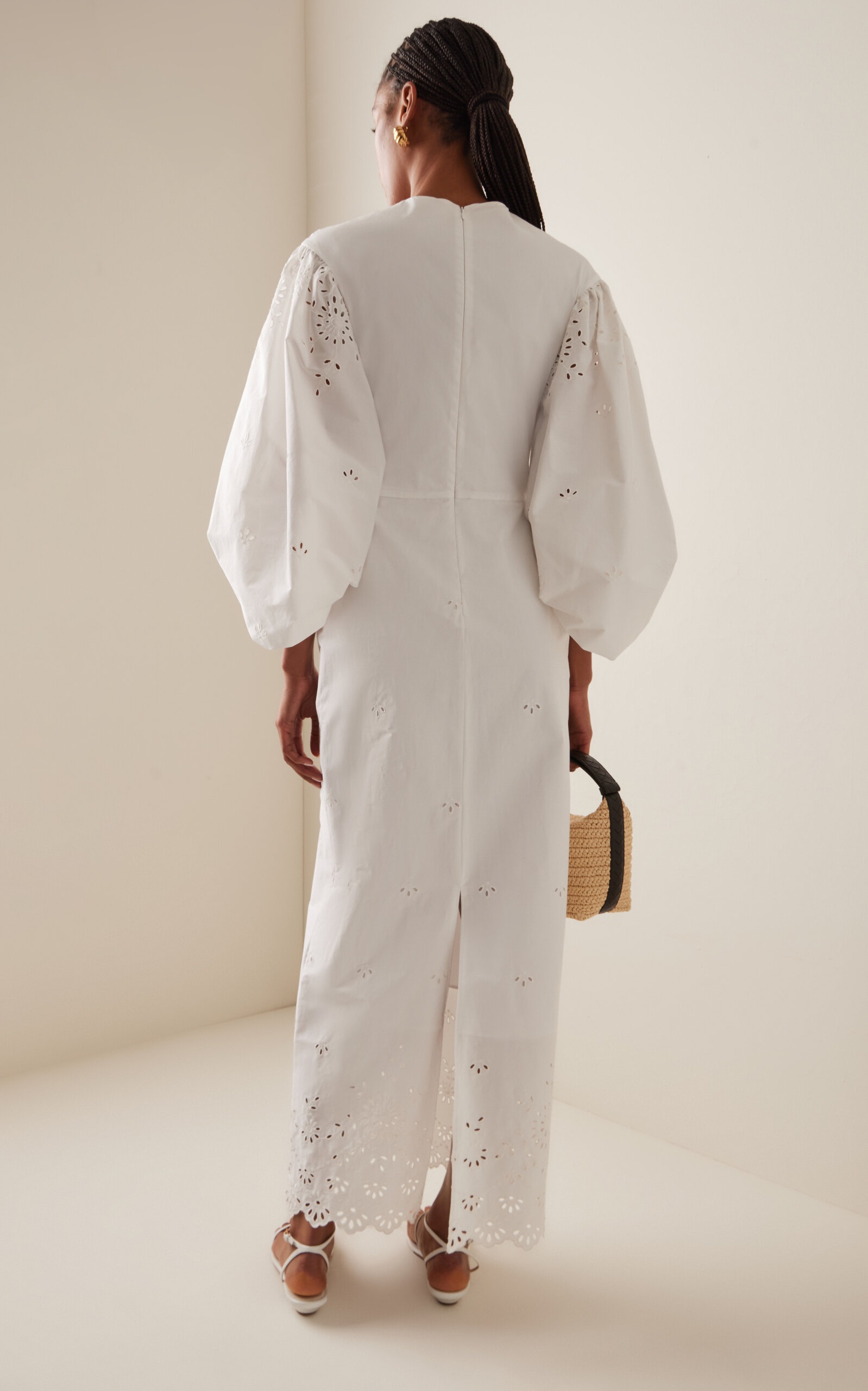 Danielle Puff-Sleeve Cotton-Blend Maxi Dress white - 4