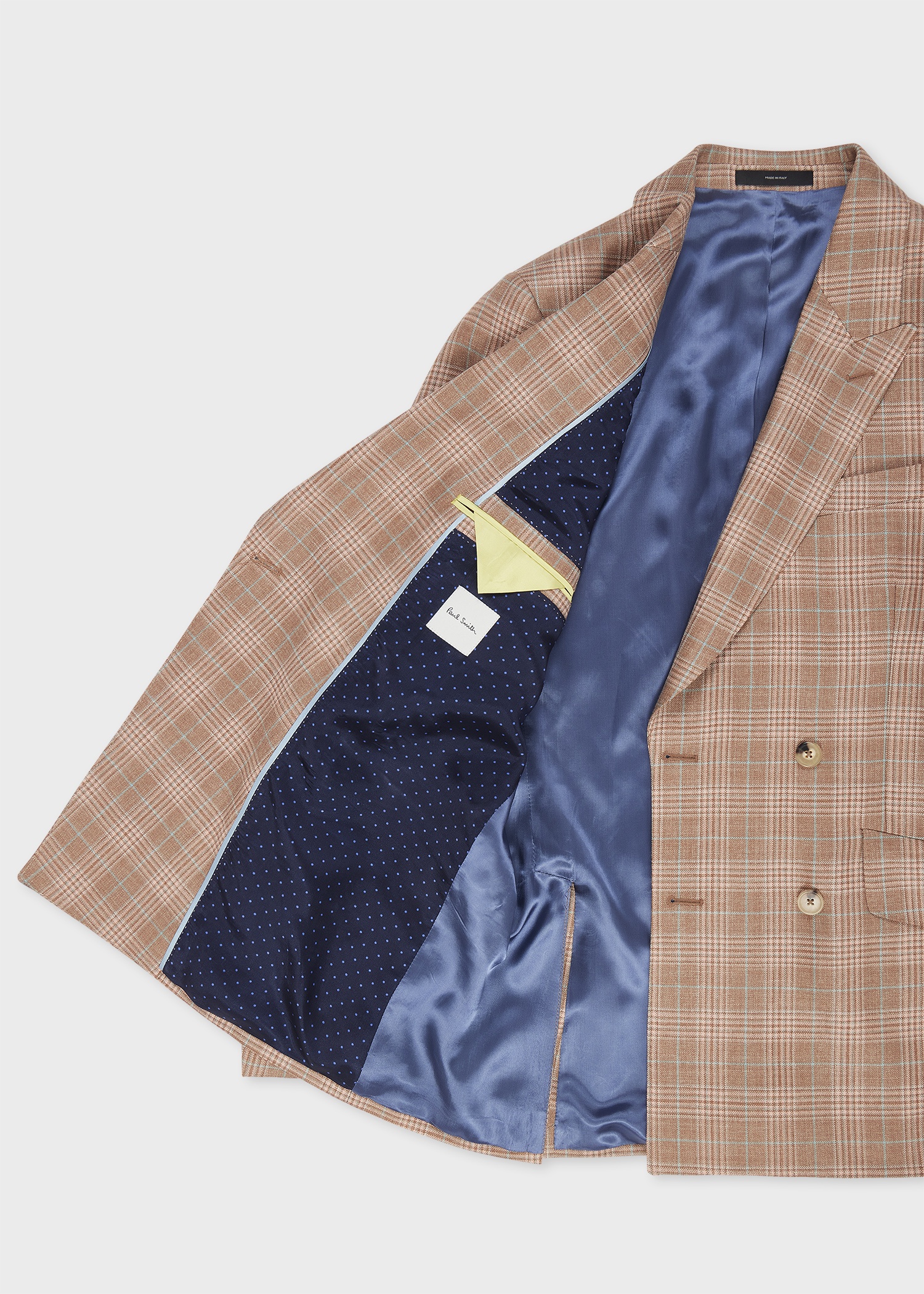 Light Brown Wool-Silk Check Double-Breasted Blazer - 4