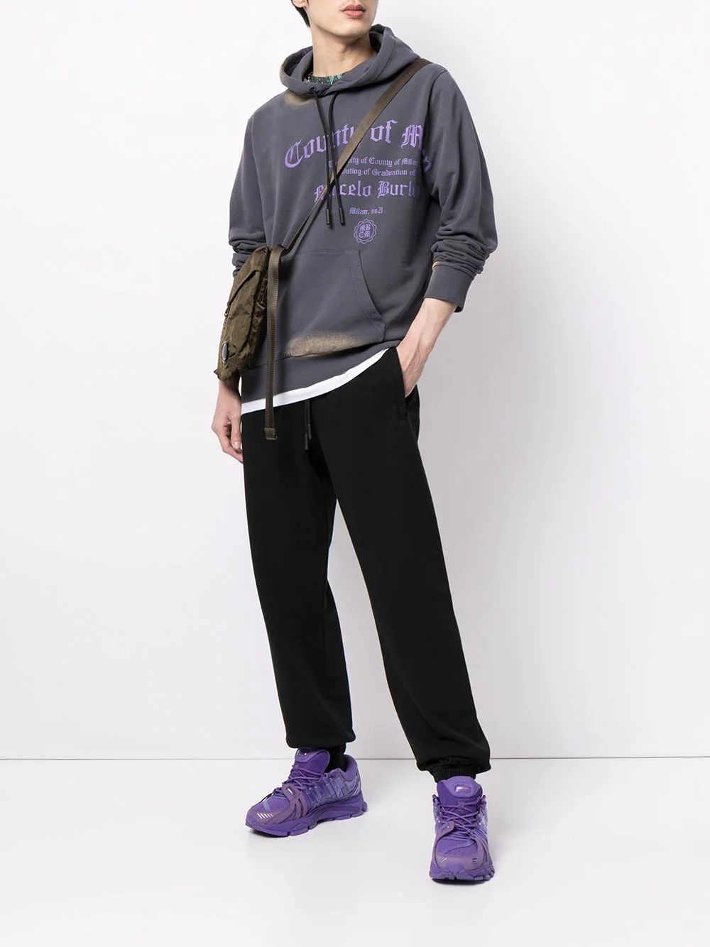 logo-print bleached effect hoodie - 2