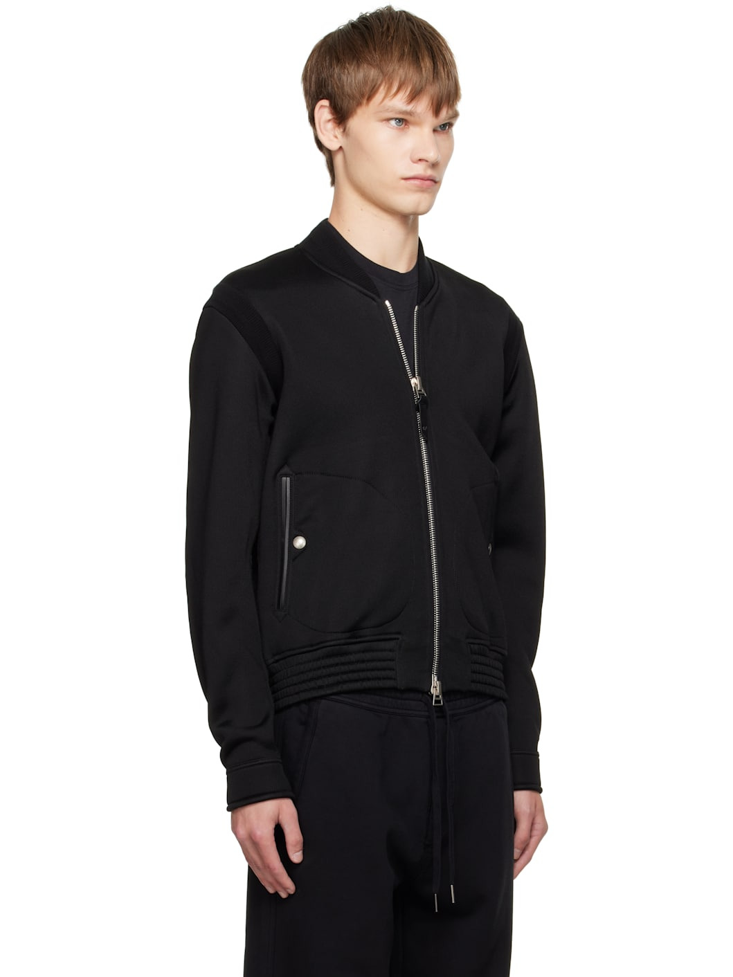 Black Cotton Viscose Bomber Jacket - 2