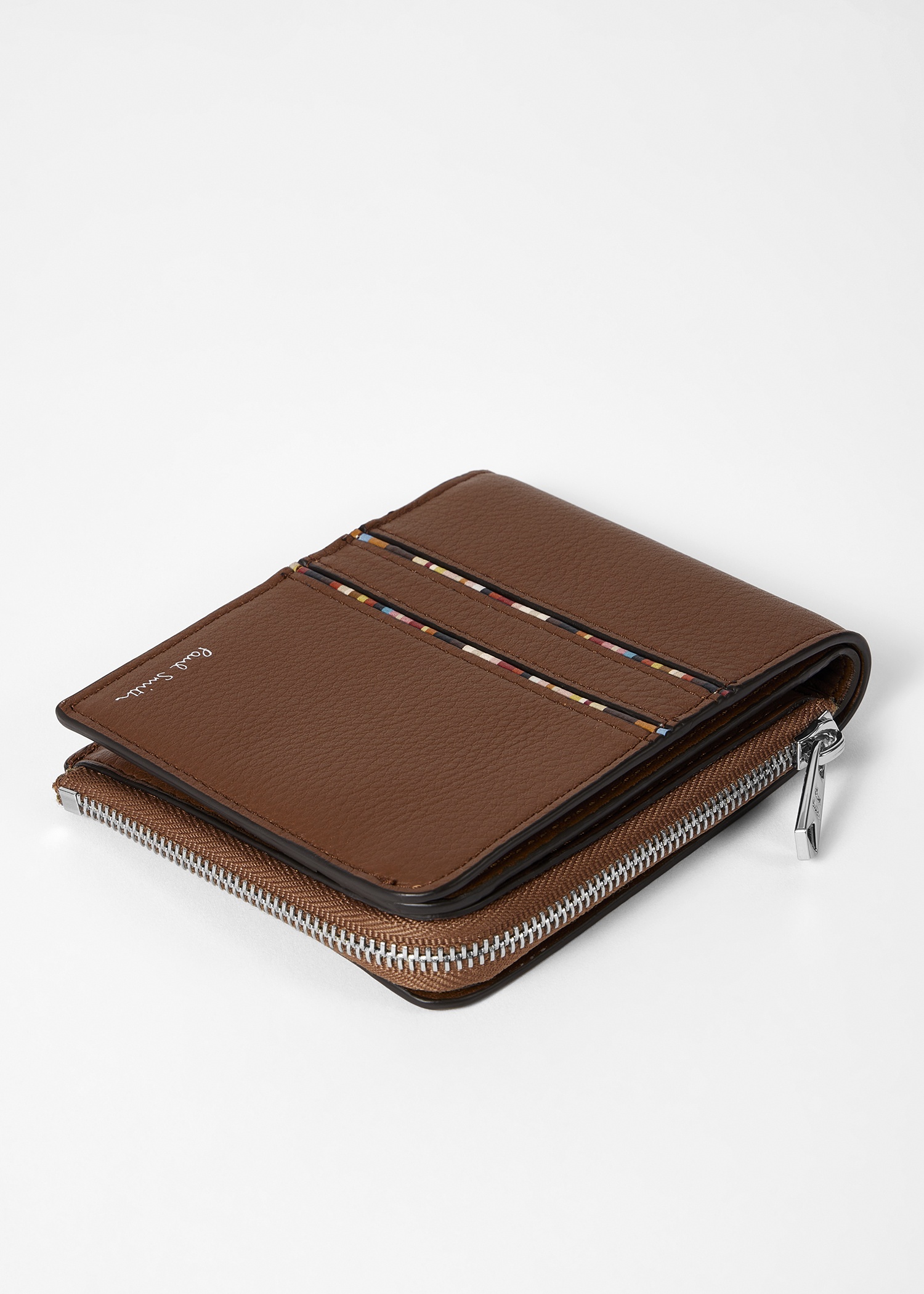 Tan Leather 'Signature Stripe' Piping Zip Billfold Wallet - 5