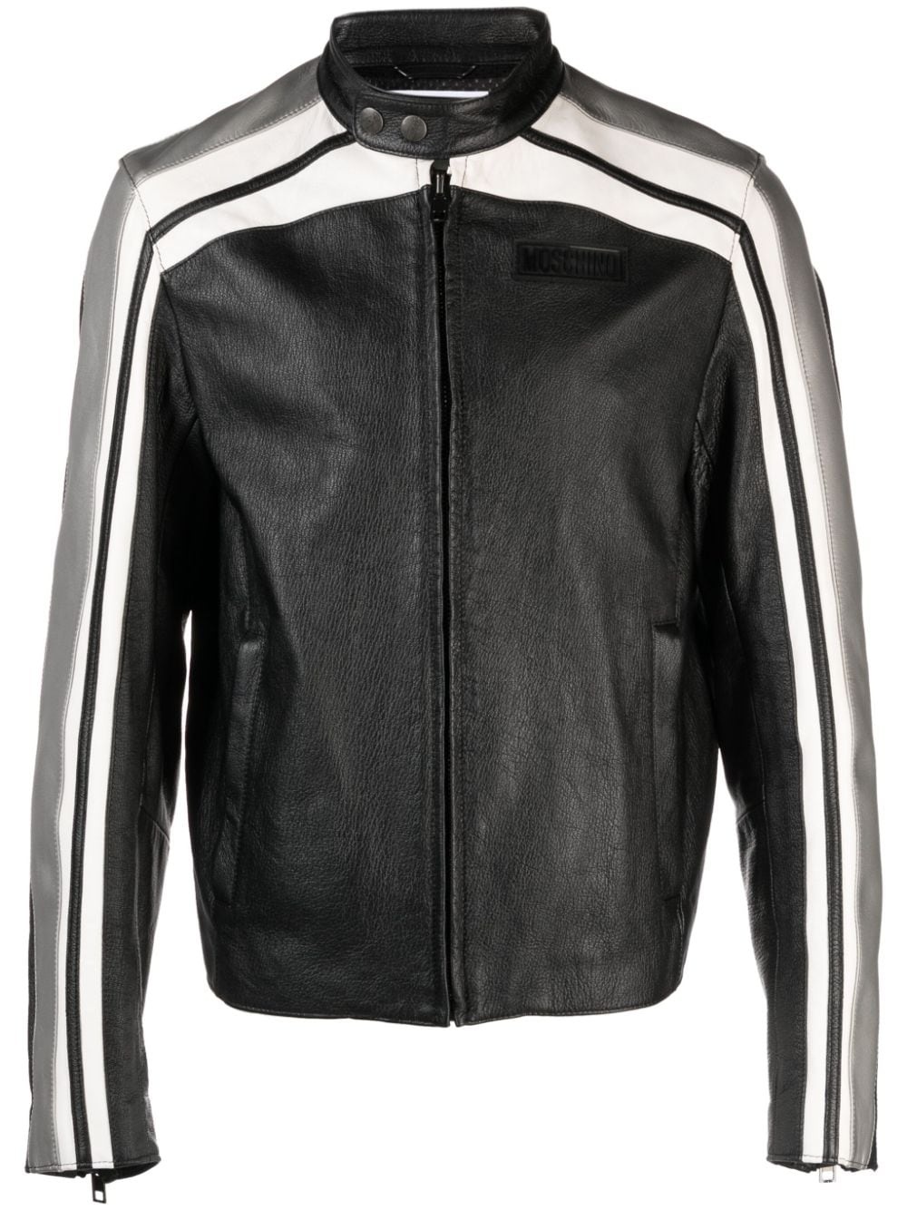 logo-patch leather biker jacket - 1