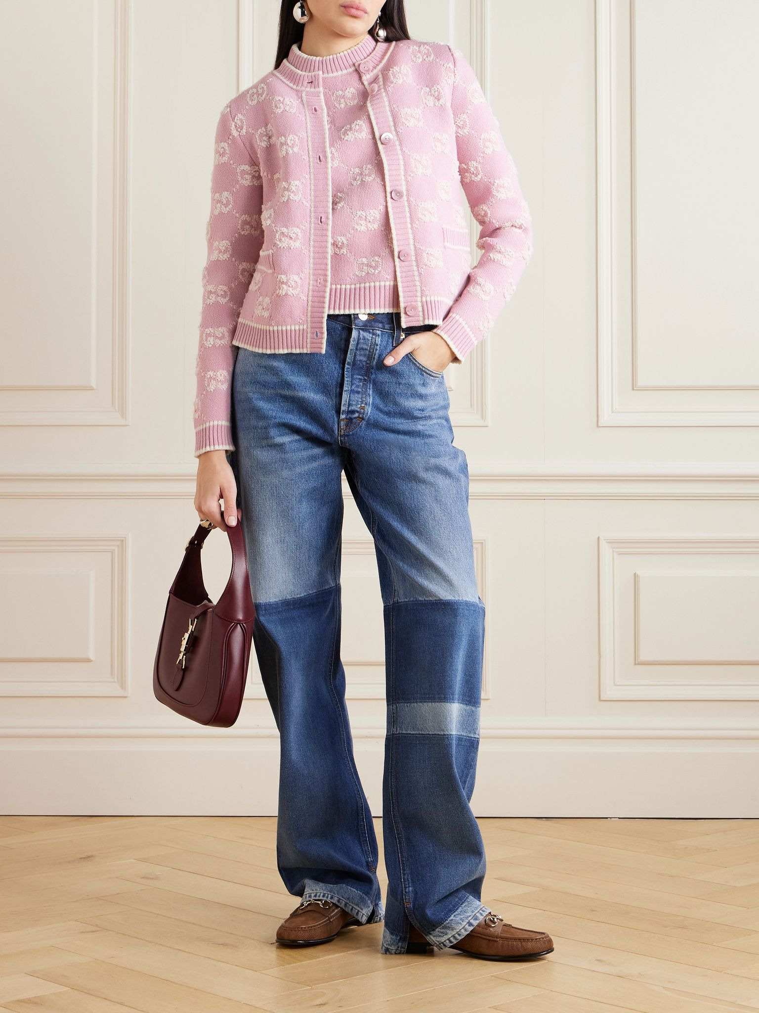 Wool bouclé-jacquard cardigan Pink - 2