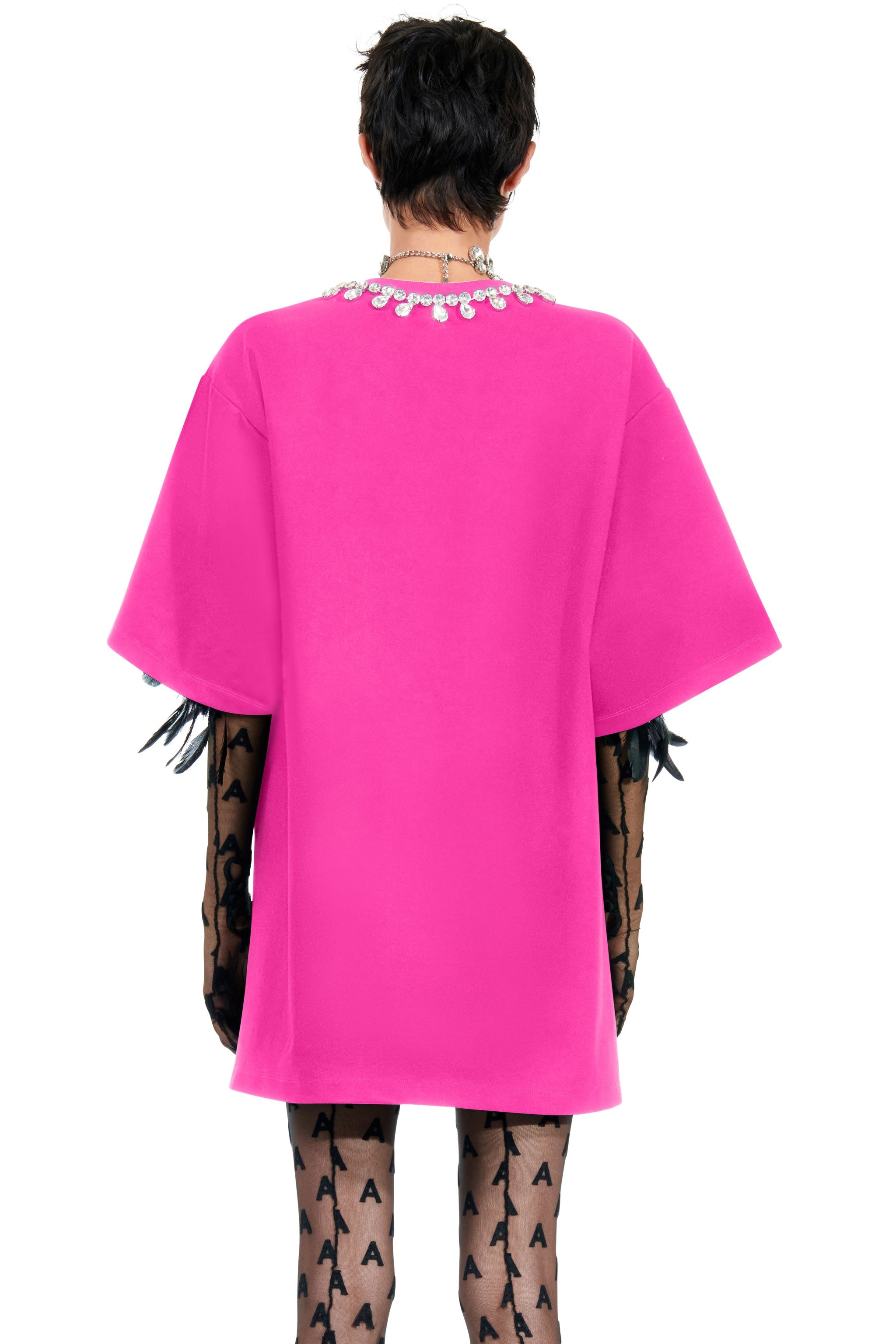 V-NECK CRYSTAL T-SHIRT DRESS - 2