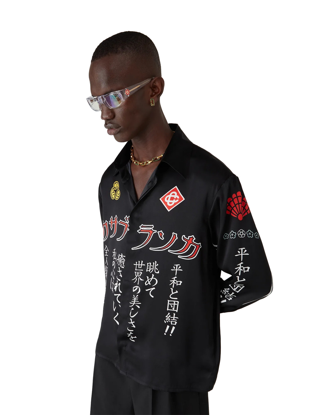 Emblem Long Sleeve Silk Satin Shirt | Casablanca Paris - 3