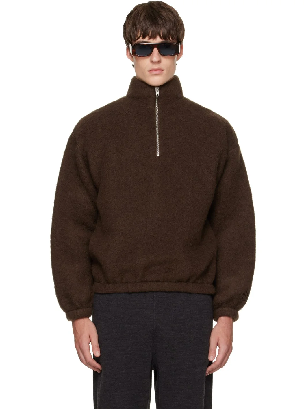 Brown Quarter-Zip Sweater - 1