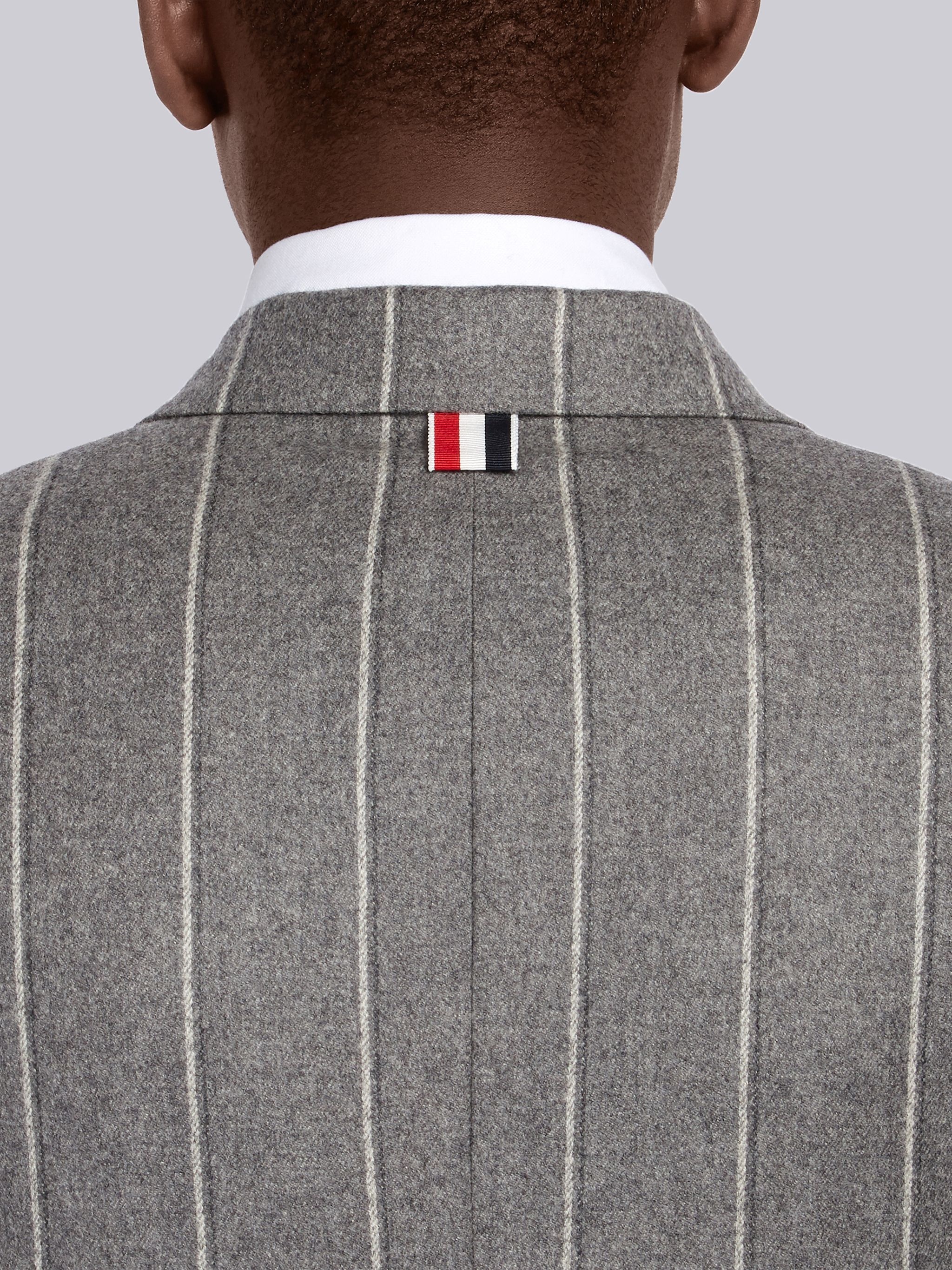 Medium Grey Shadow Stripe Wool Single Breasted Classic Sport Coat - 6