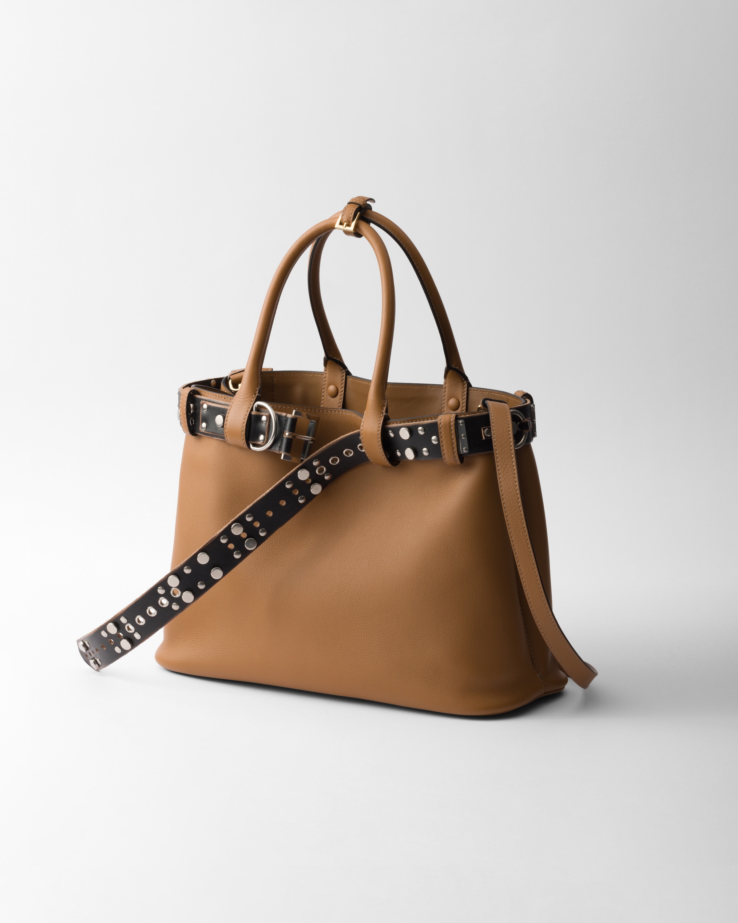 Large Prada Buckle leather bag with studded belt - 3