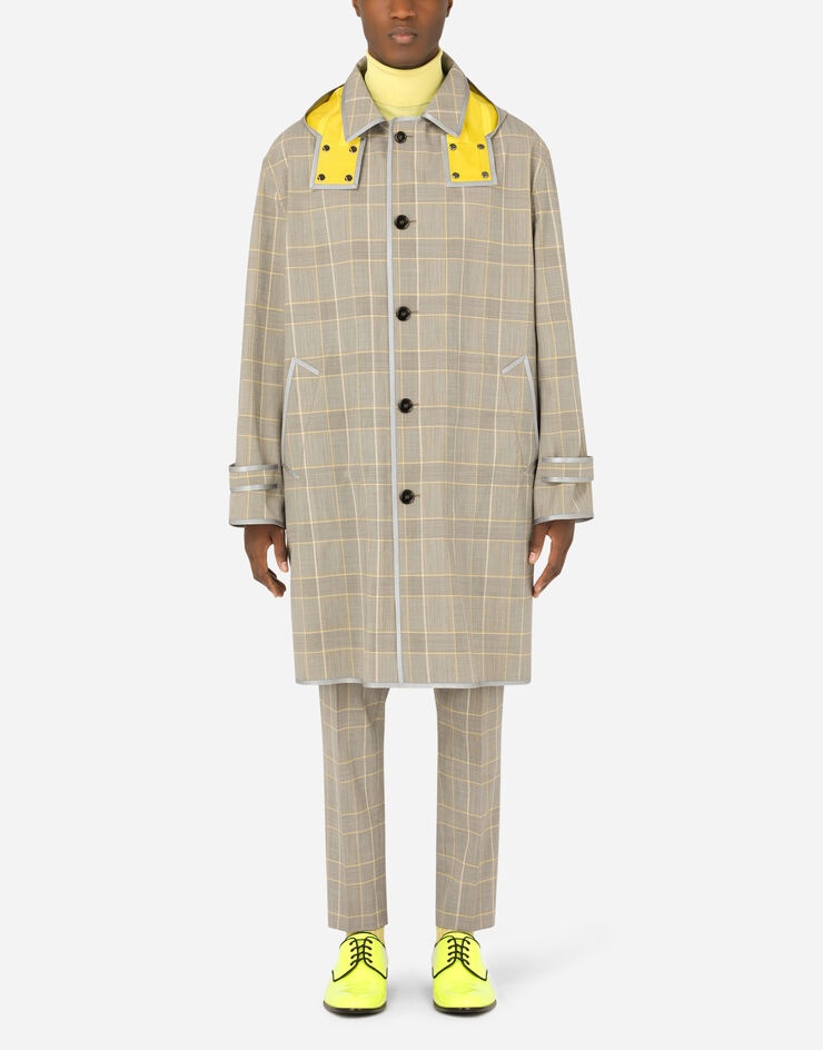 Glen plaid trench coat with hood - 1