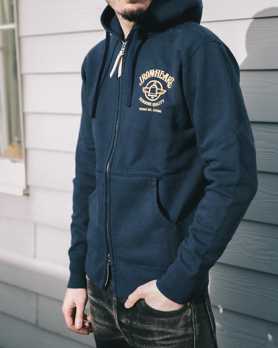 IHSW-58-NAV Printed 14oz Ultra Heavyweight Loopwheel Cotton Zippered Hoodie - Navy - 4