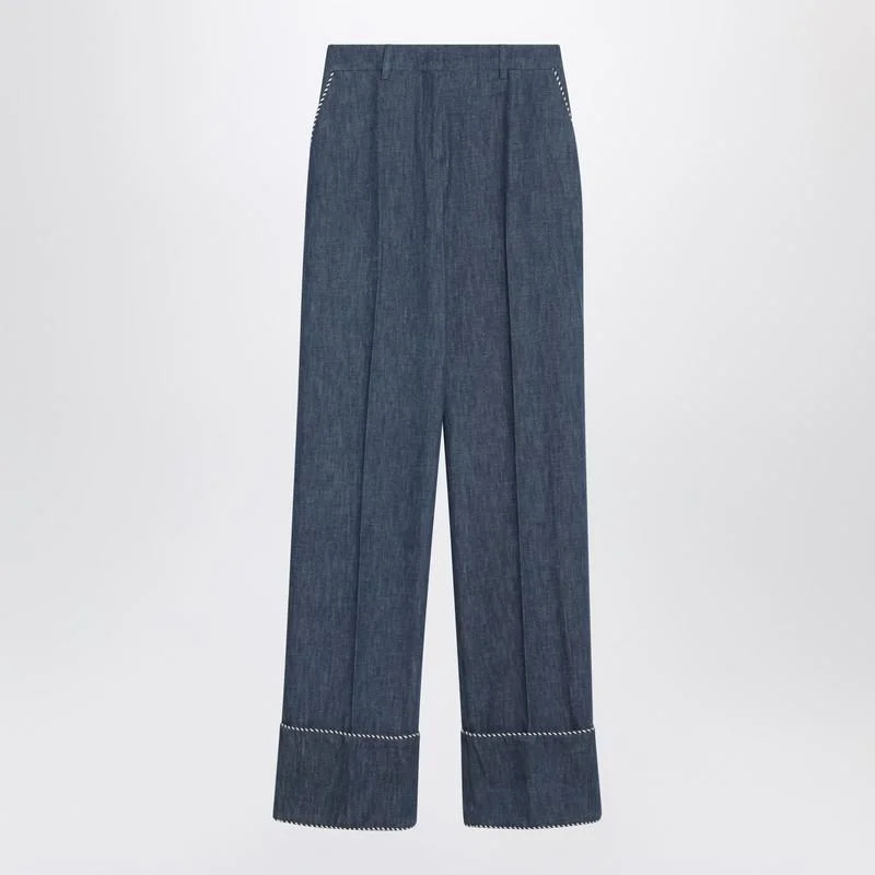 Valentino Garavani Trousers In Chambray Denim - 1