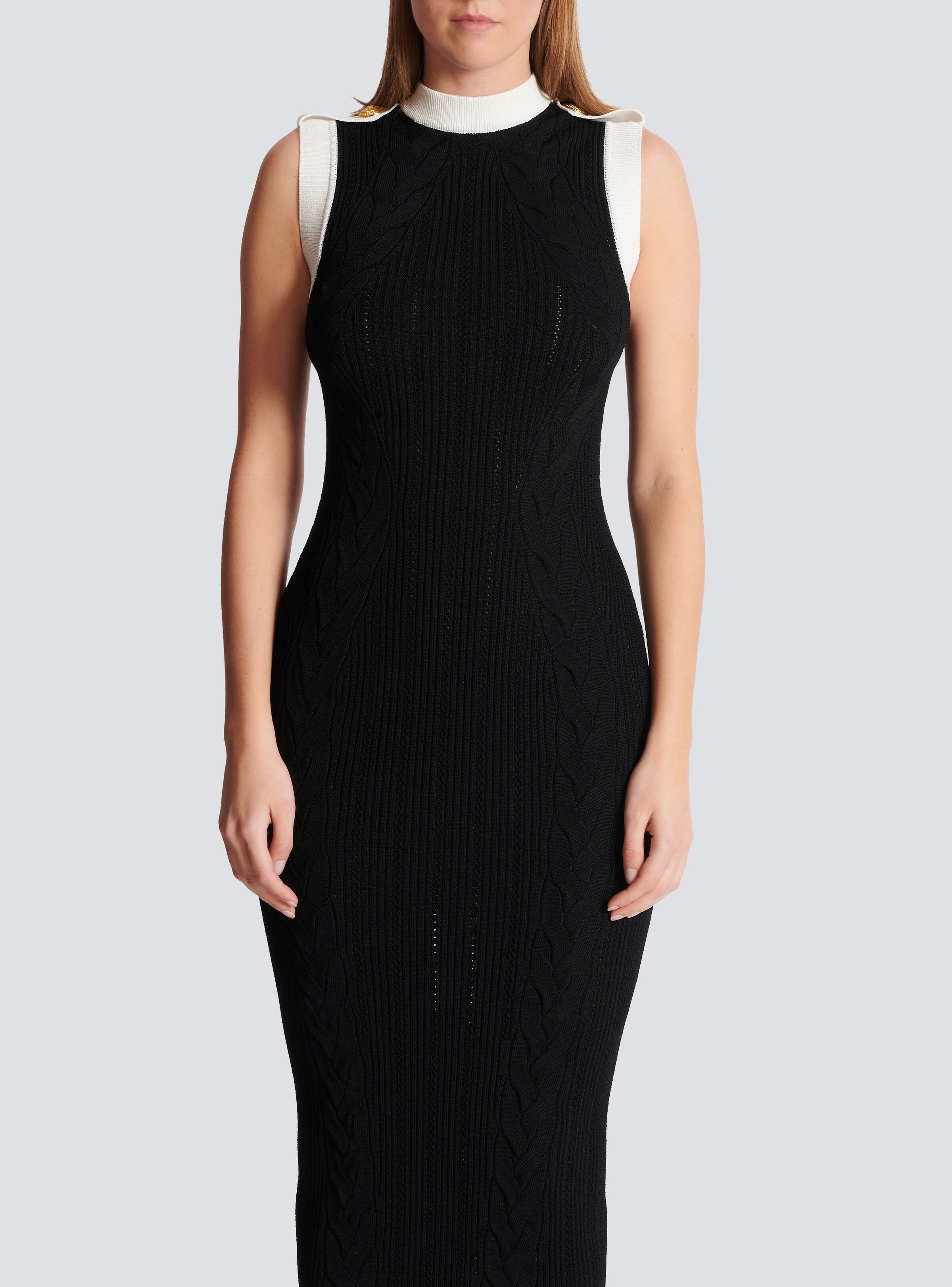 Long two-tone cable-knit dress - 5