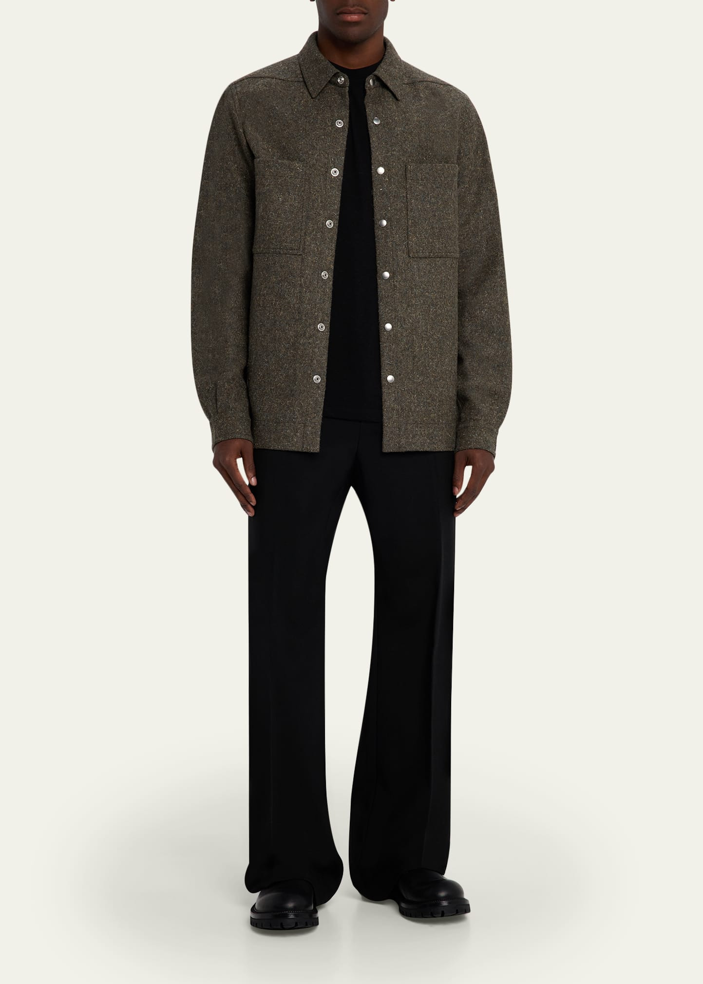 Men's Melange Wool Snap-Front Overshirt - 2