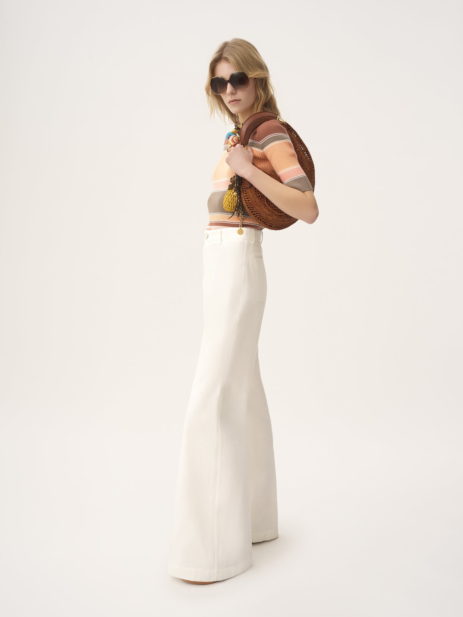 HIGH-RISE FLARED PANTS IN COTTON CANVAS - 3