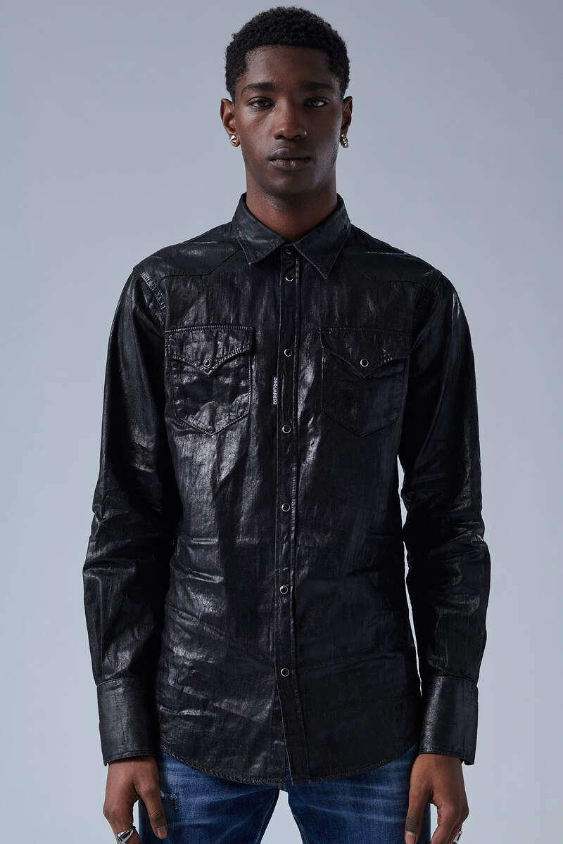 BLACK SHINY WASH CLASSIC WESTERN SHIRT - 3