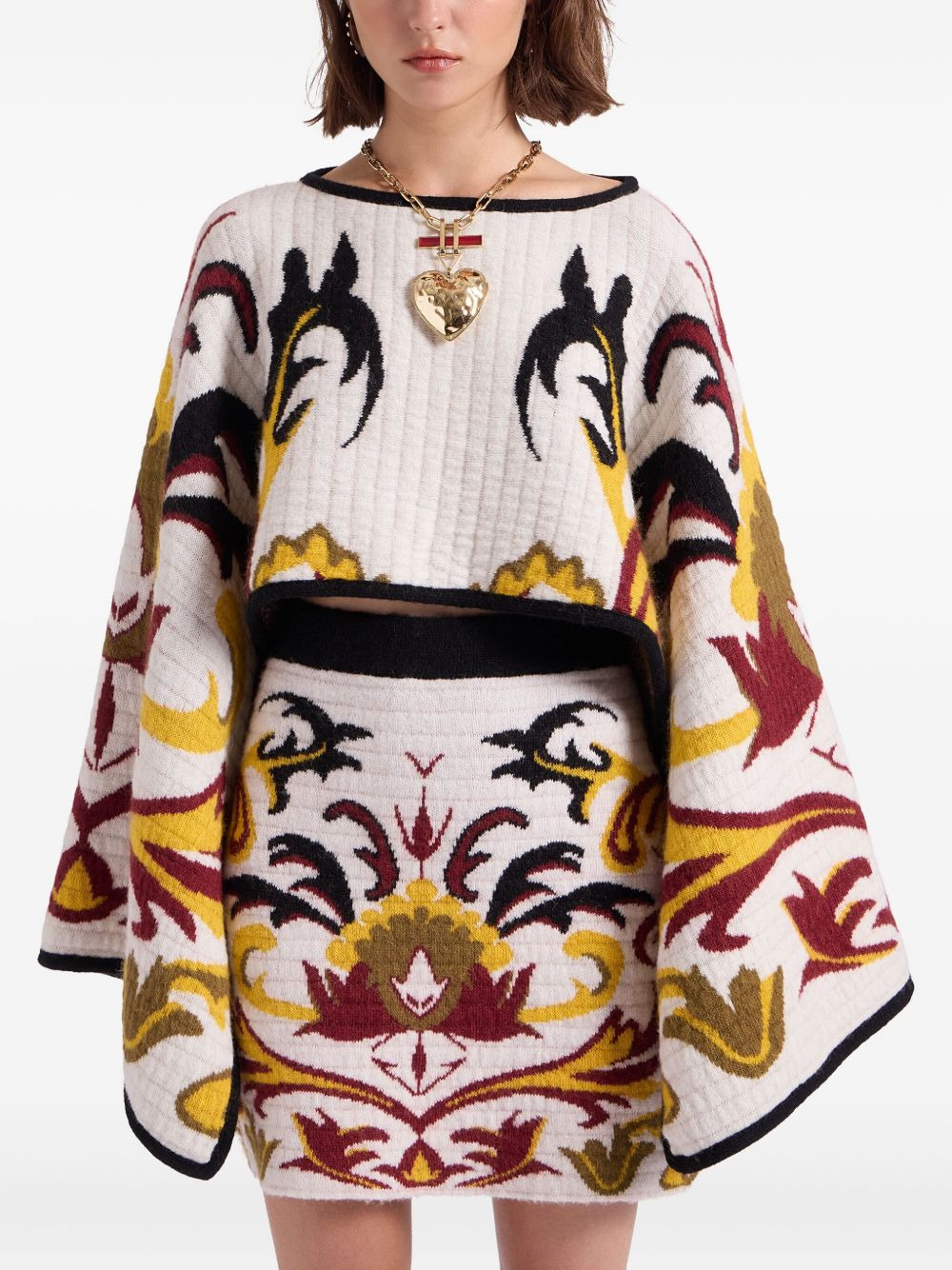 floral-patterned wide-sleeve stole - 2
