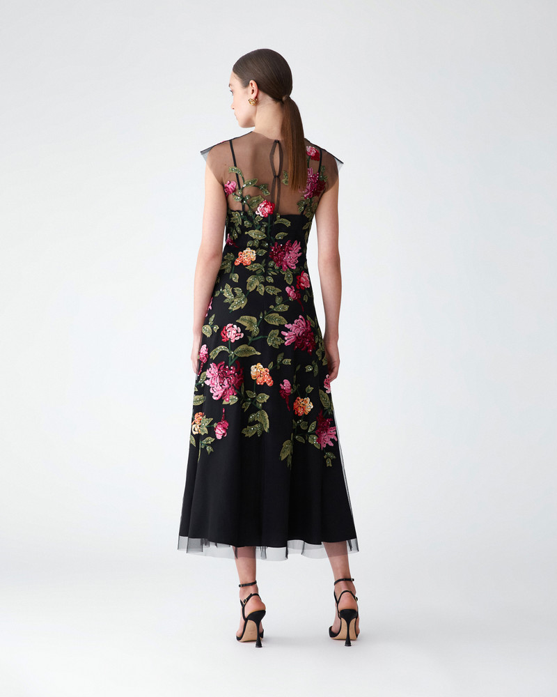 Floral-Embroidered Tulle Midi Dress 3