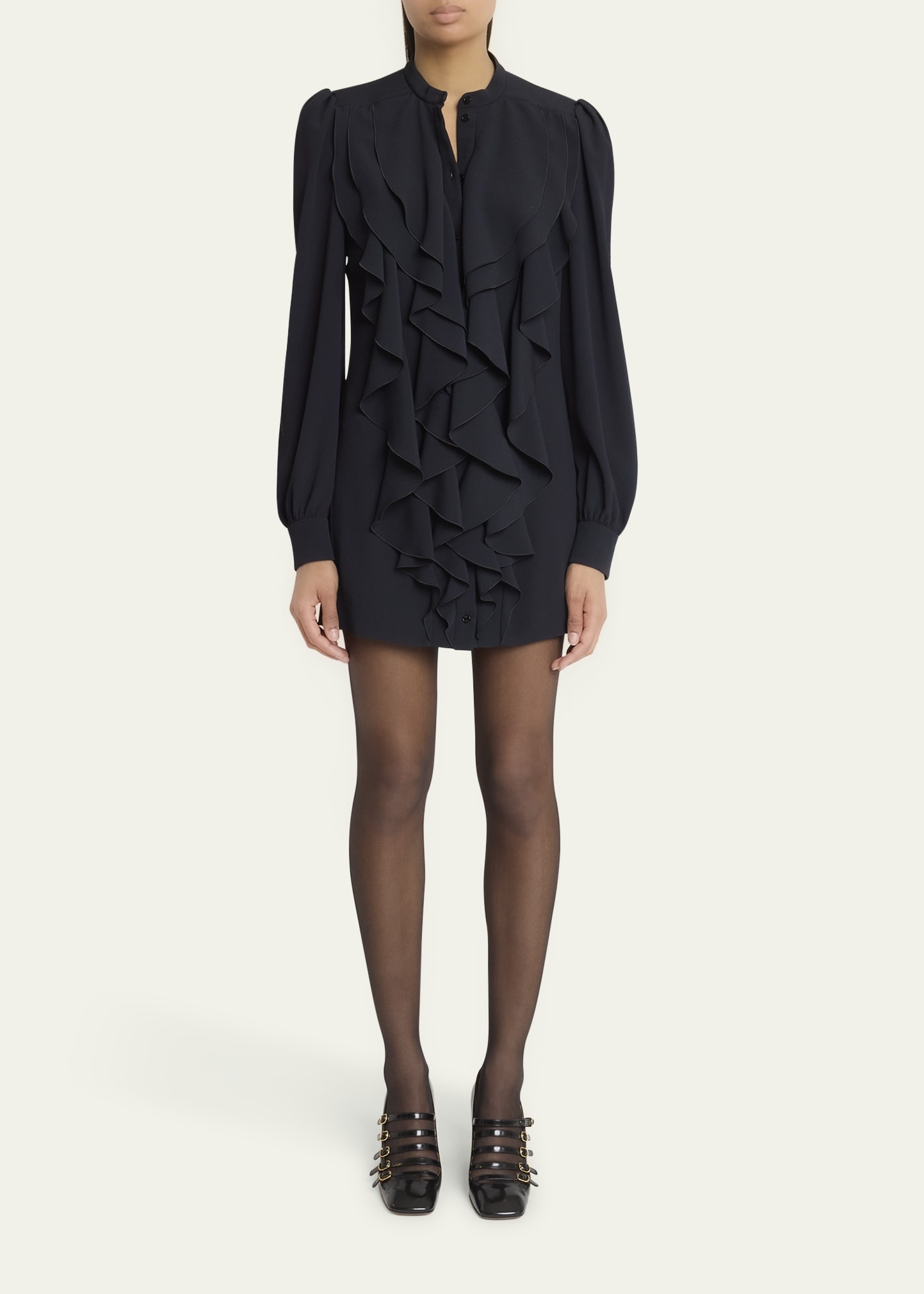 Ruffle Front Long-Sleeve Mini Dress - 2
