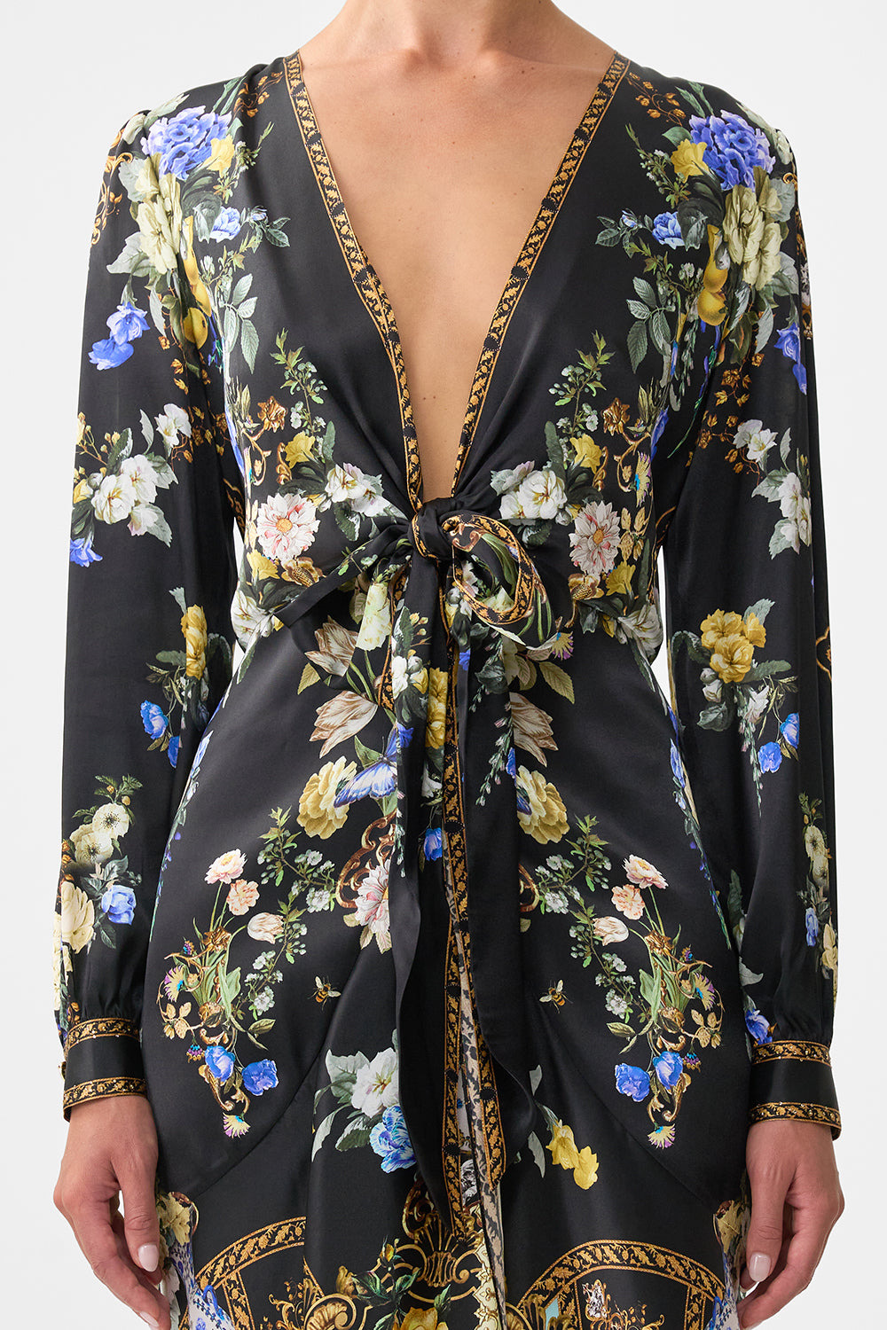 TIE WAIST LONG SLEEVE DRESS - 5