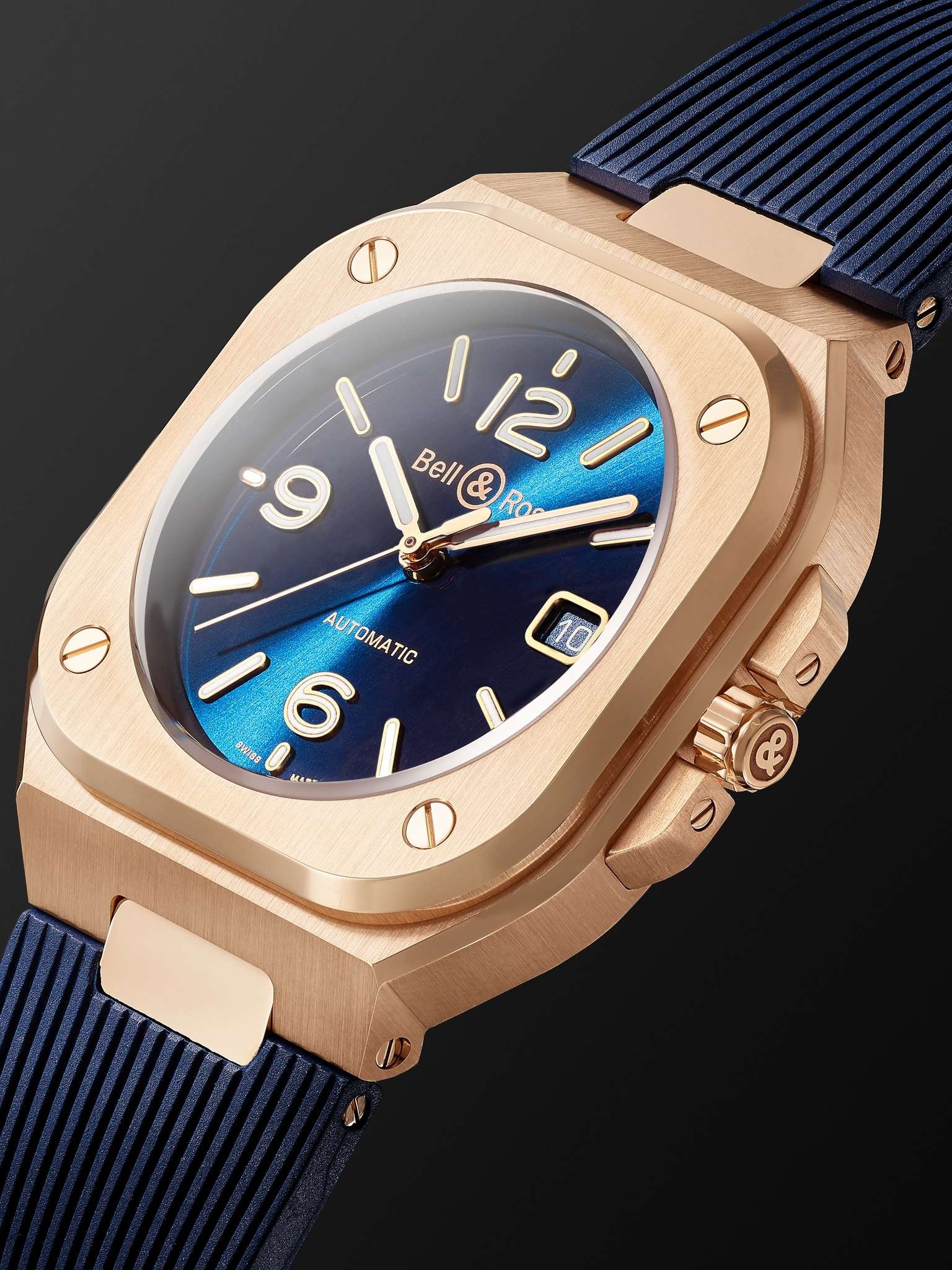 BR 05 Blue Gold Automatic 40mm 18-Karat Rose Gold and Rubber Watch, Ref. No. BR05A-BLU-PG/SRB - 4