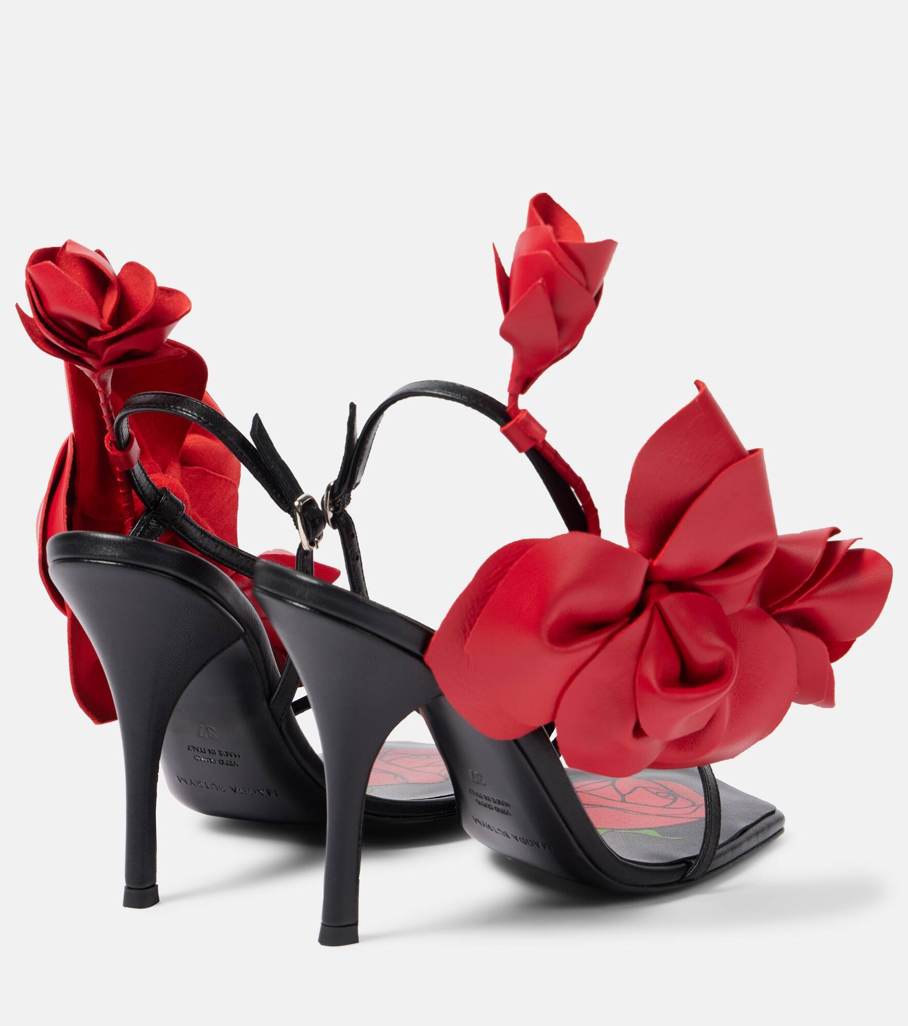 Floral-appliqué leather slingback sandals - 3