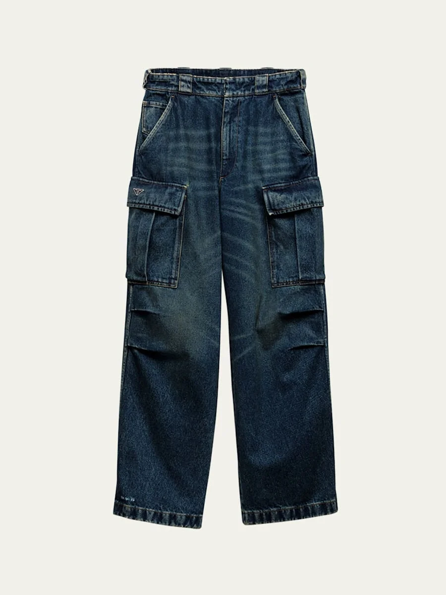 Men's Baggy Denim Cargo Pants - 1
