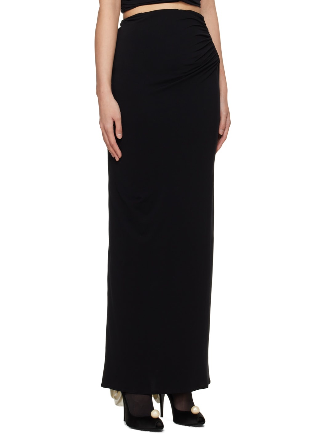 Black Hip Plunge Maxi Skirt - 2