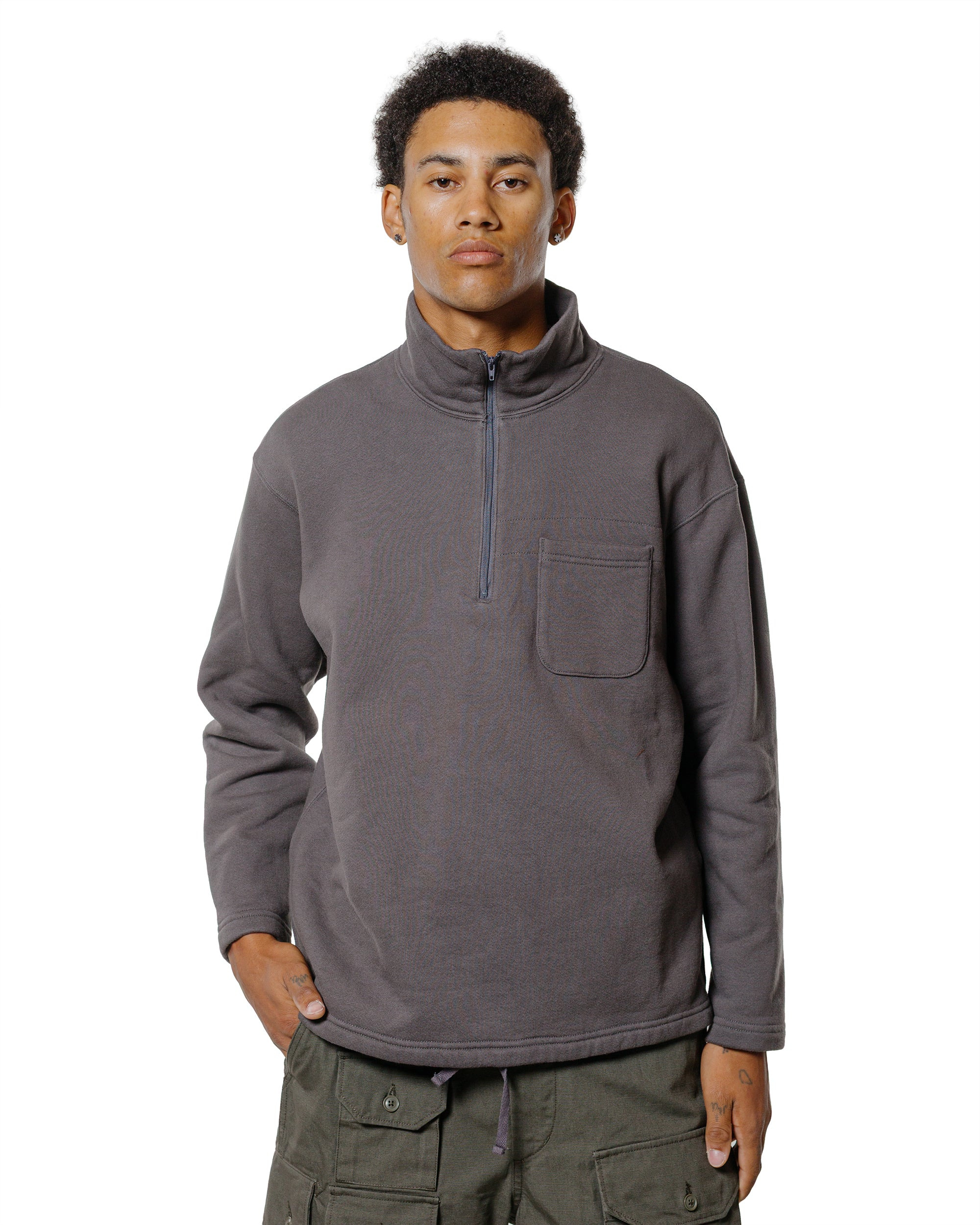 Zip Mock Neck Graphite 12oz Cotton Fleece - 2