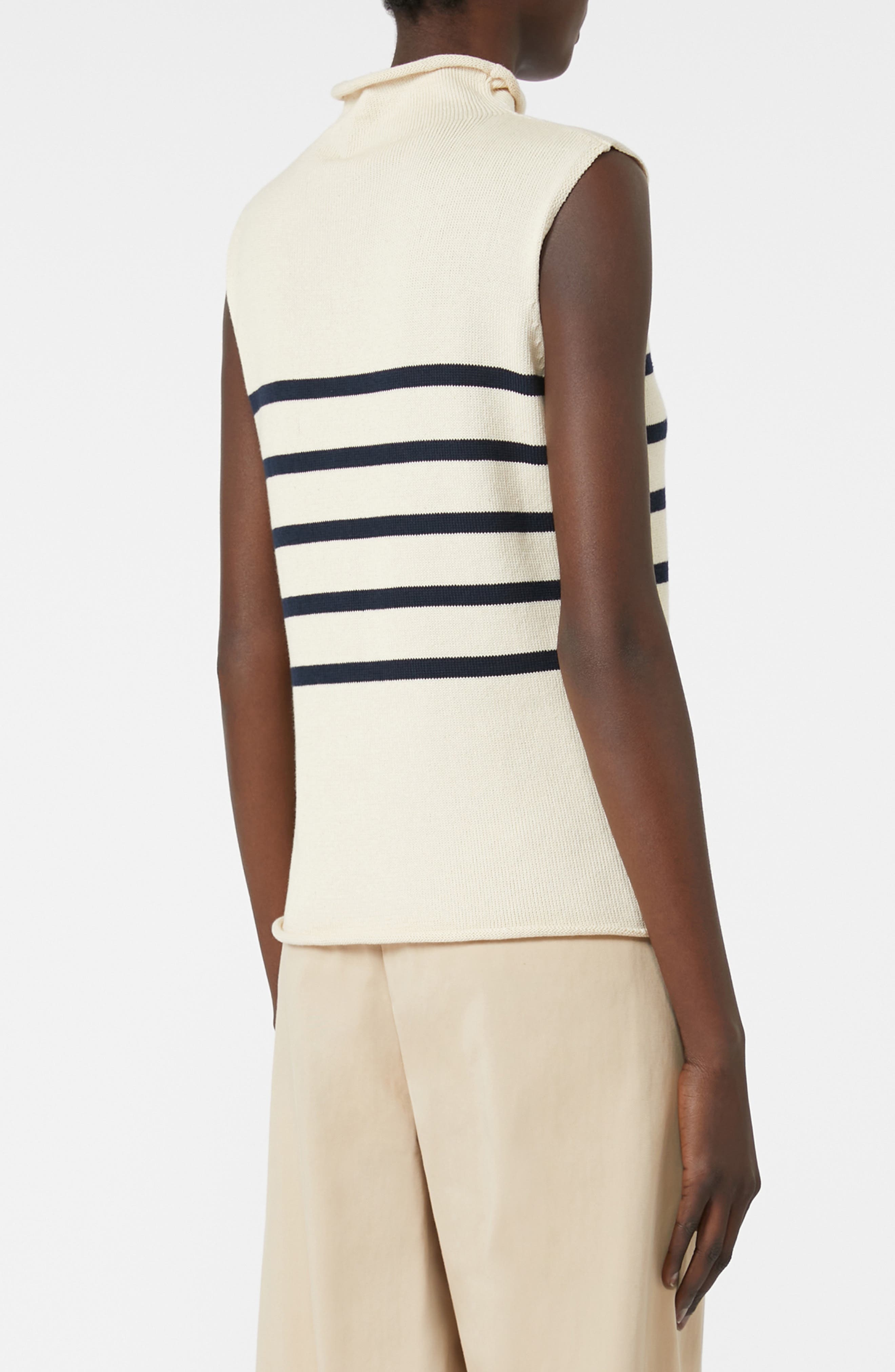 Weekend Max Mara Trofeo Placed Stripe Sleevless Cotton Sweater in Ivory at Nordstrom - 2