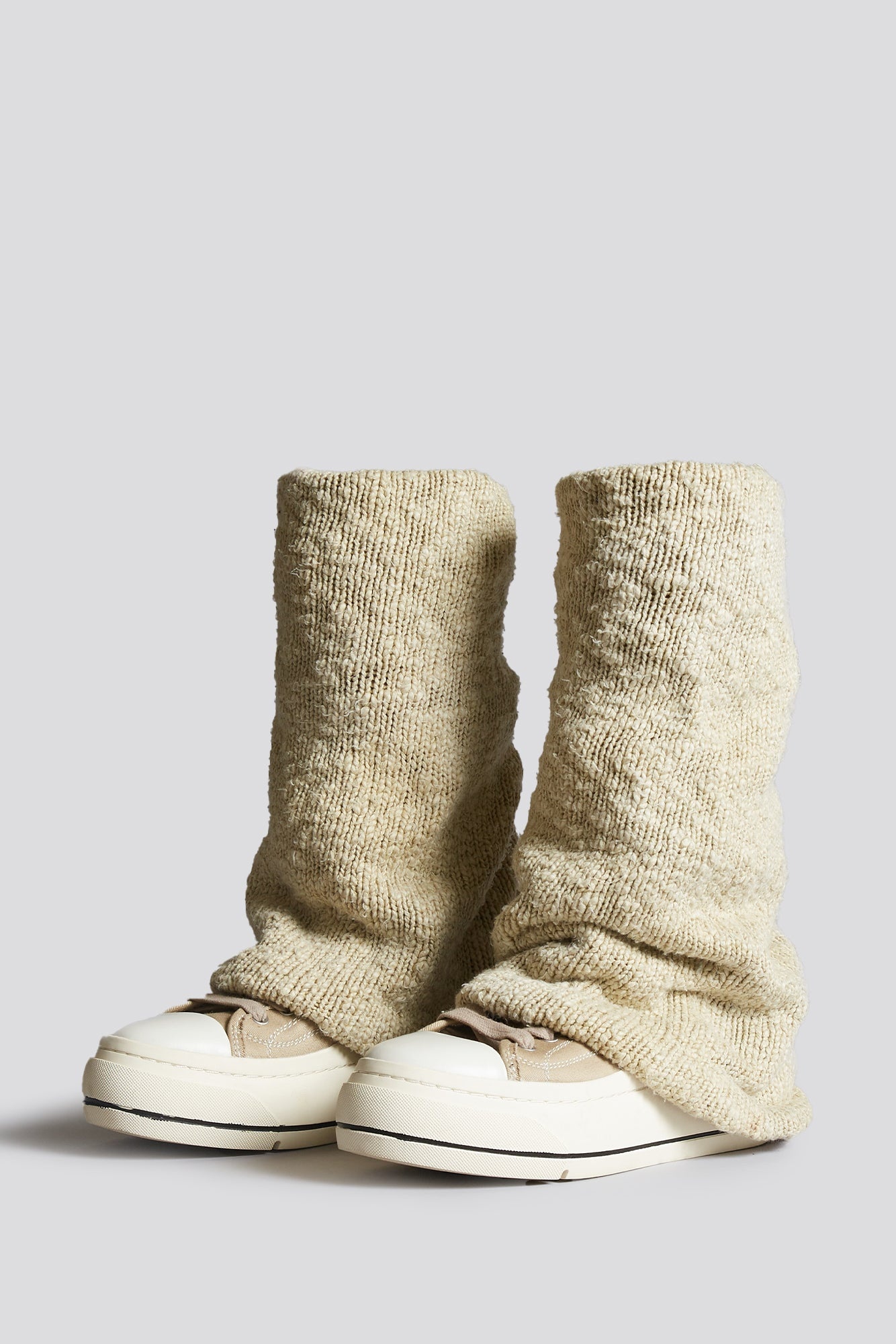 KURT HIGH TOP SNEAKER WITH WARMER - LIGHT KHAKI PLAIN KNIT - 4