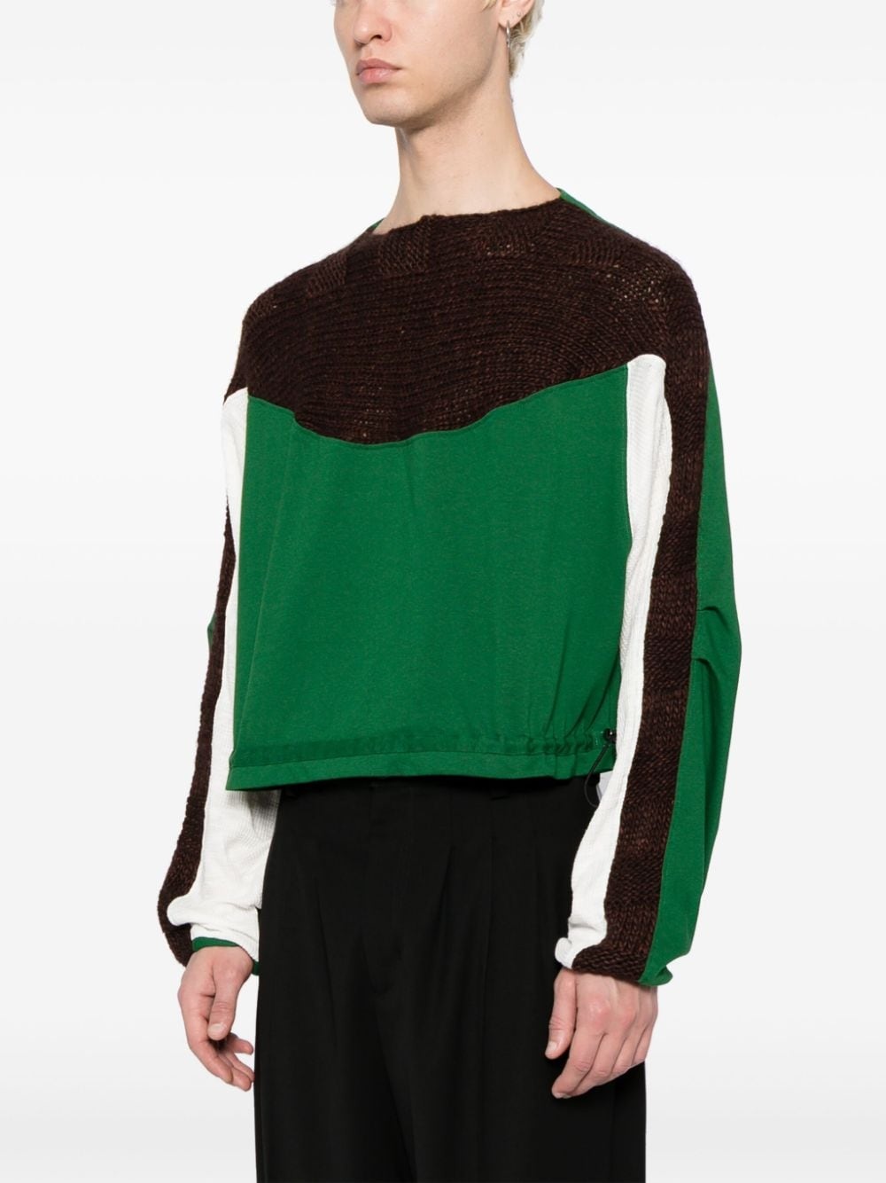 long-sleeve knitted-panel jumper - 3