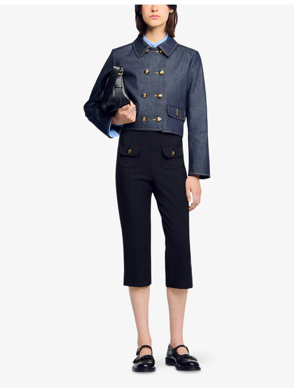 Flap-Pocket Double-Breasted Denim Jacket - 2