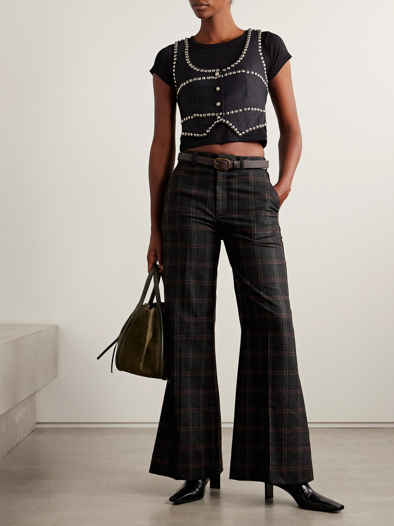 Sea Monroe Belted Checked Wool-blend Wide-leg Pants outlook